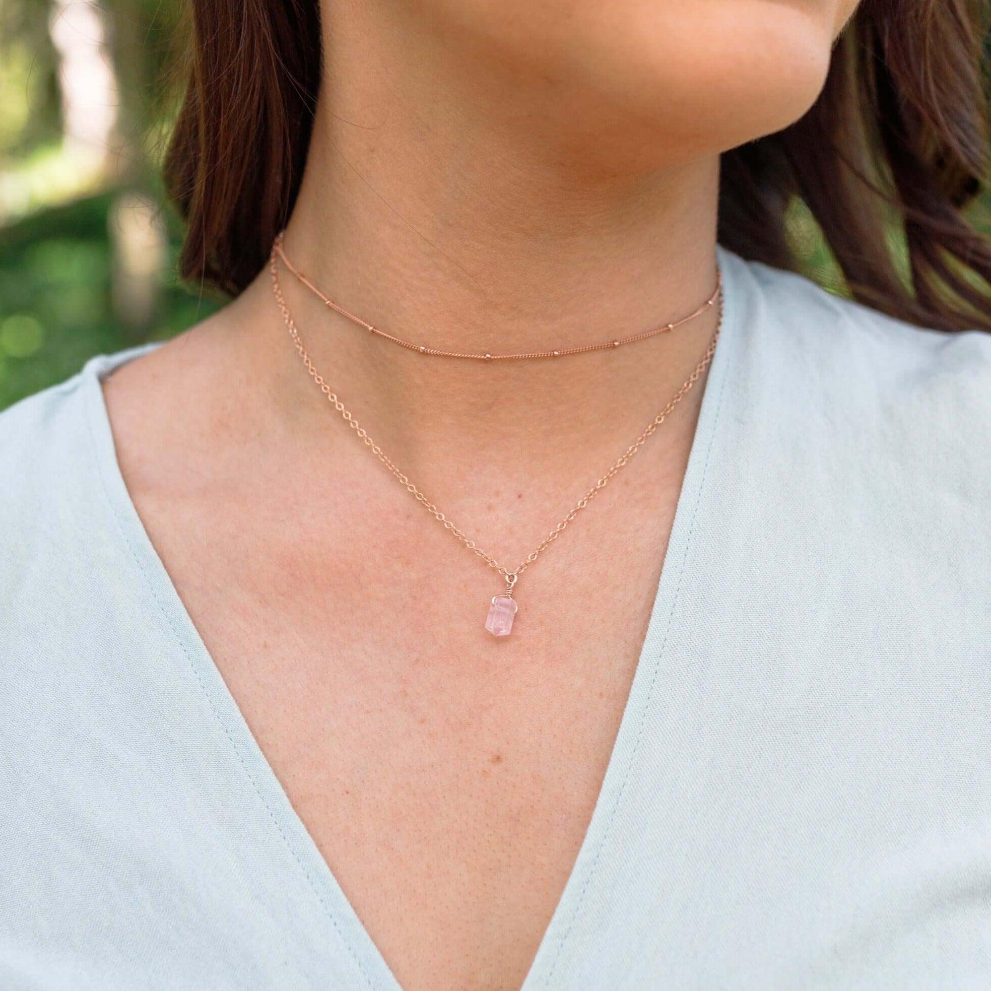 Rose Quartz Double Terminated Crystal Choker Necklace - Healing Stone Layered Chain Jewelry for Women, Gift for Her, Spiritual Energy & Chakra Balancing | Perfect for Meditation, Yoga & Boho Fashion