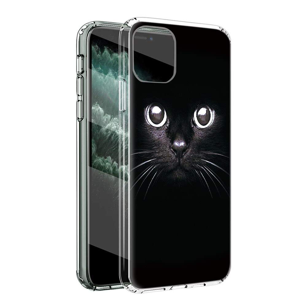 Premium Clear TPU Silicone Case for iPhone 11 Pro Max - Ultra Slim Shockproof Protective Cover with Cute Black Cat Pattern - Perfect for Everyday Use, Travel & Work