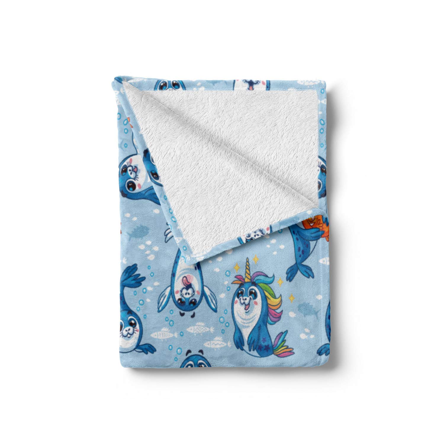 Ambesonne Sea Animals Fleece Blanket - Seal Pup Ocean Wildlife Design with Water Bubbles, Soft Flannel Throw Blanket for Couch, Bed, Sofa - 60