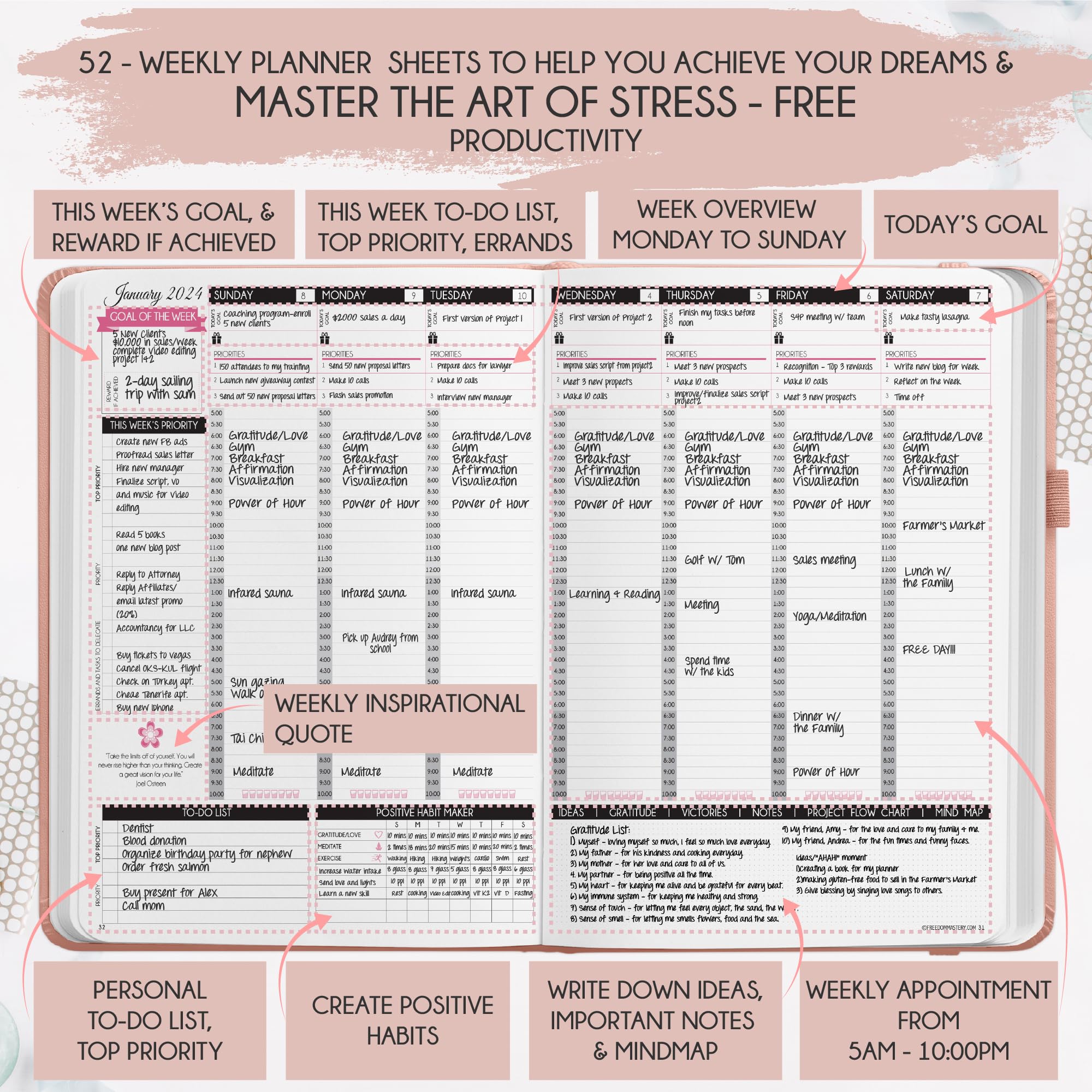 2025 Law of Attraction Planner - Productivity & Goal Setting Journal with Hourly, Weekly & Monthly Layouts | 12-Month Life Organizer with Gratitude Tracking, Foldable Vision Board, Stickers & Gift Box - Perfect for Manifestation, Self-Improvement & Daily Planning