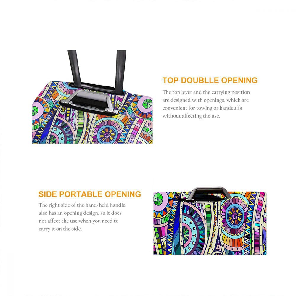 Wondertify Ethnic Geometric Travel Luggage Cover - Elastic Washable Suitcase Protector with Concealed Zipper for 29-32 Inch Bags | Tribal Sunflower Design | Perfect for Airports, Vacations & Stylish Travel Protection