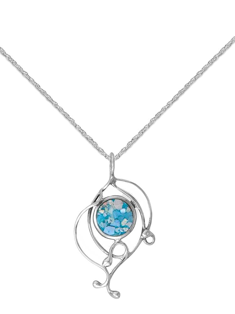 Ancient Roman Glass Necklace - 18 Inch Rope Chain Jewelry for Women - Vintage Inspired Pendant with Genuine Glass - Perfect for Historical Reenactments & Special Occasions