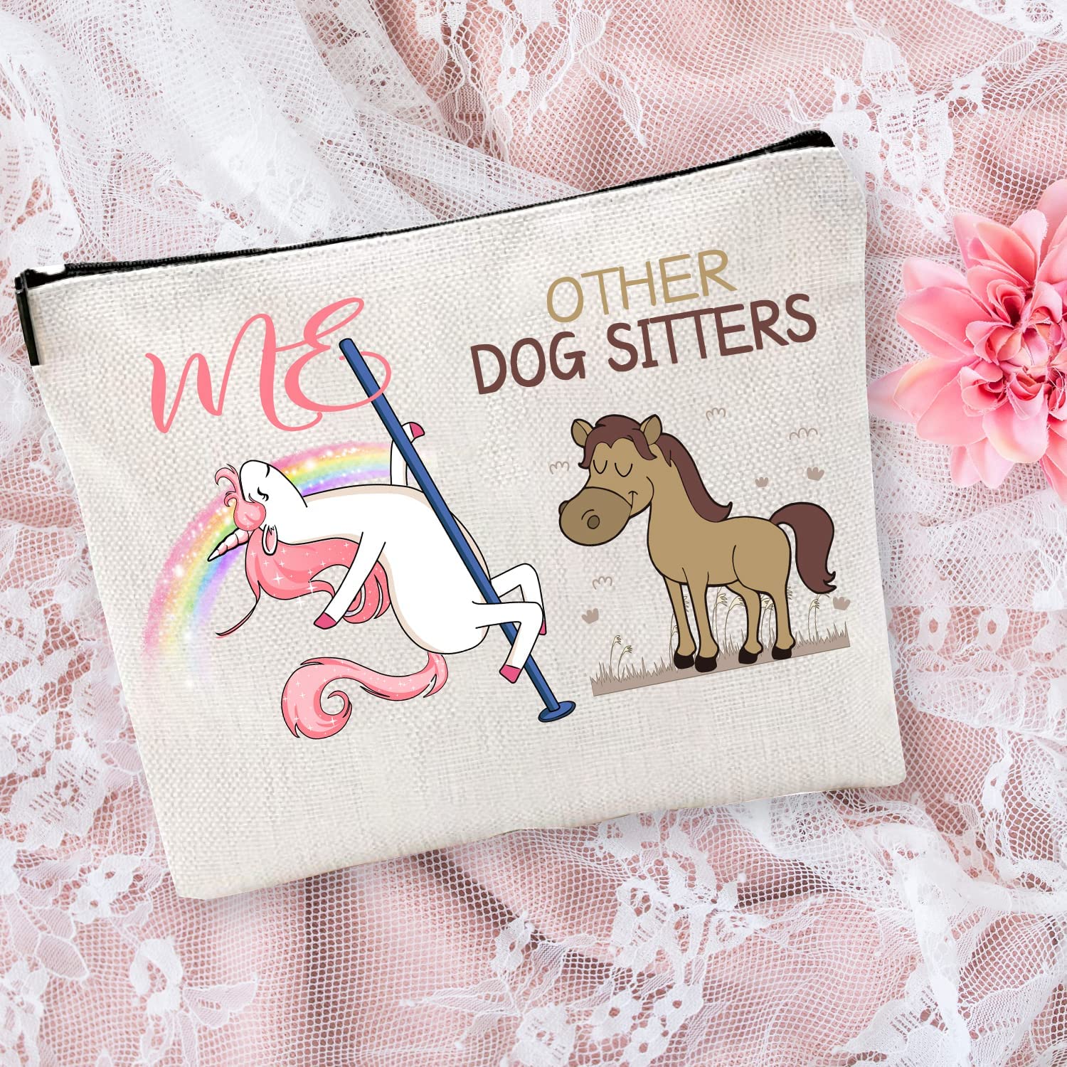 Dog Sitter Gift Set - Cute Zipper Makeup Bag, Travel Toiletry Pouch & Compact Mirror | Perfect Thank You Gift for Pet Caregivers | Great for Dog Walking, Pet Sitting & Grooming Professionals