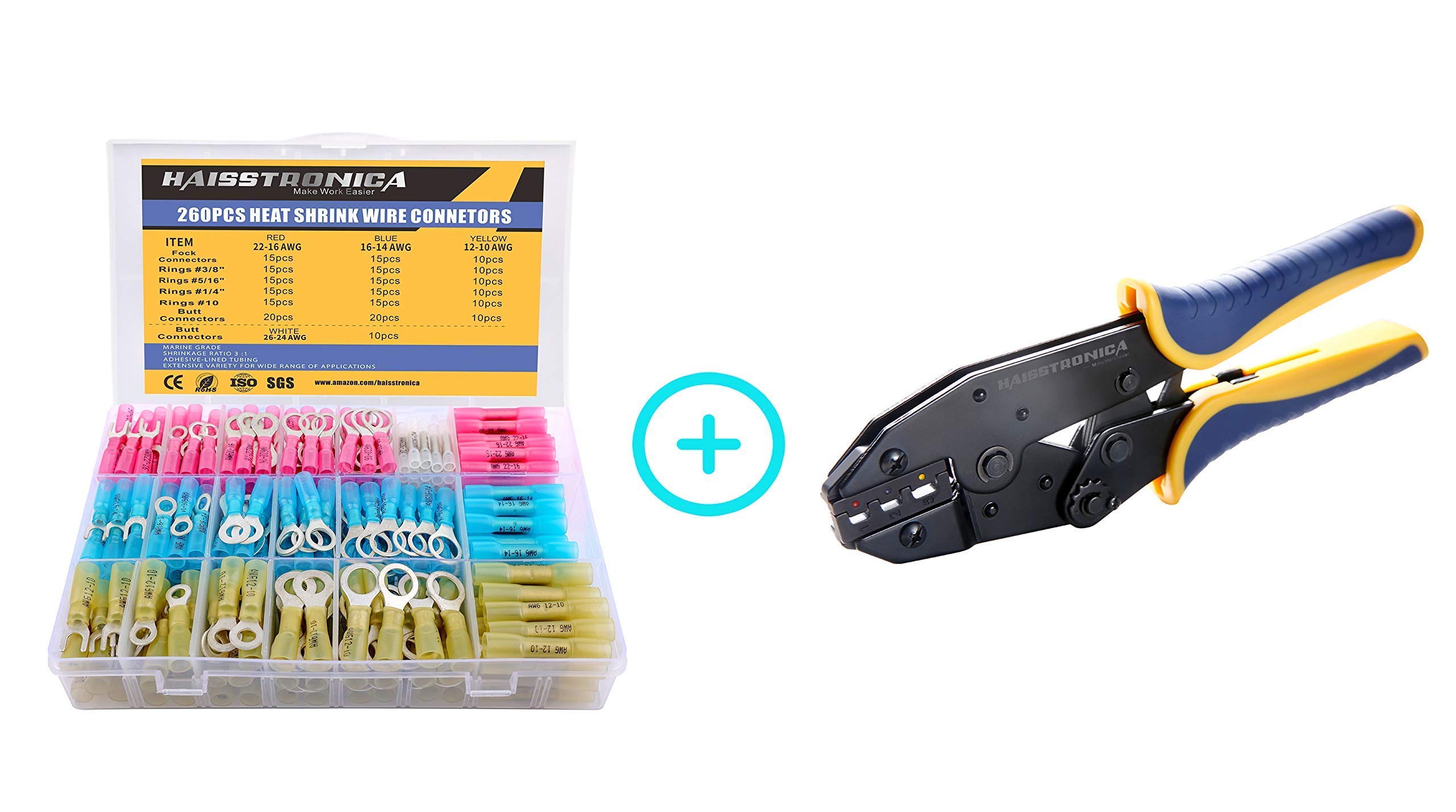 Haisstronica Professional Crimping Tool Kit with 260PCS Heat Shrink Wire Connectors - Waterproof Electrical Connectors for Automotive, Marine, and DIY Wiring Projects