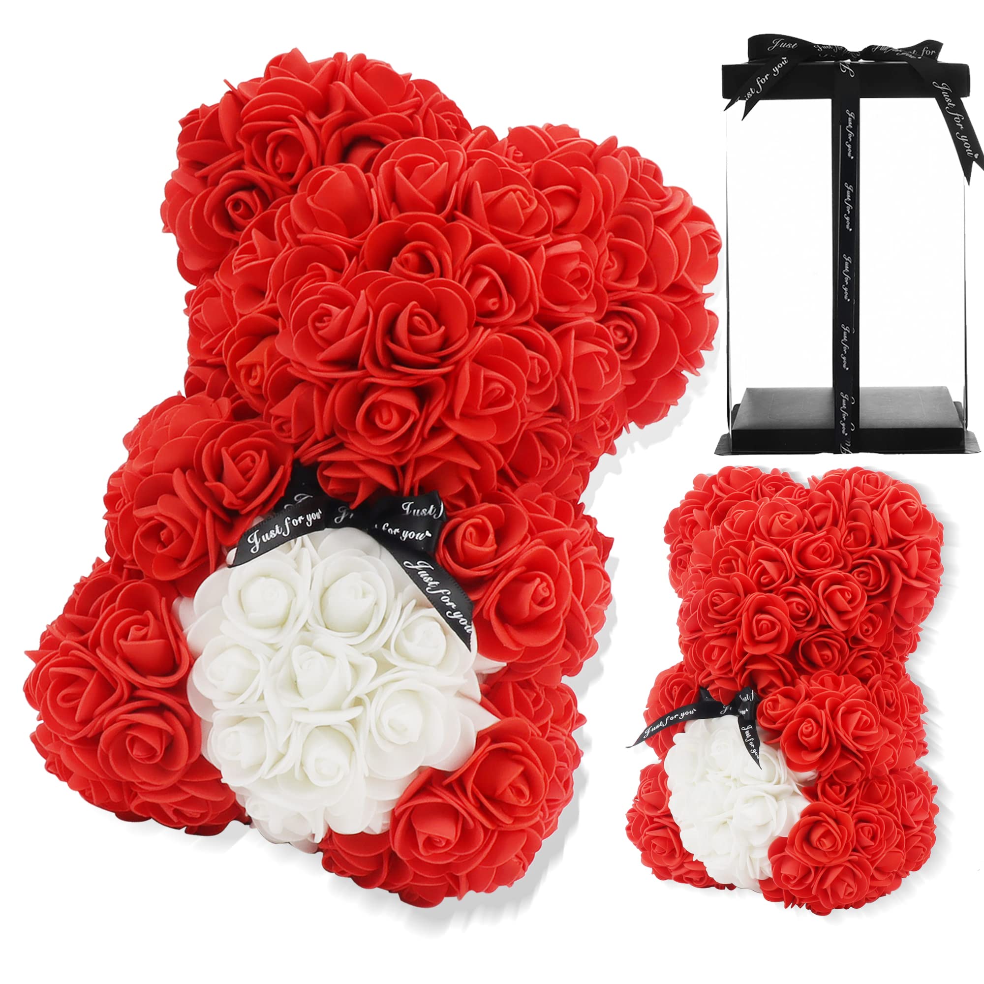 Rose Teddy Bear Gift for Mother's Day, Valentine's Day, Birthday & Anniversary - Romantic Floral Plush Bear for Her, Mom, Wife, Girlfriend - Perfect for Surprise Gifts, Home Decor & Special Occasions (Red)
