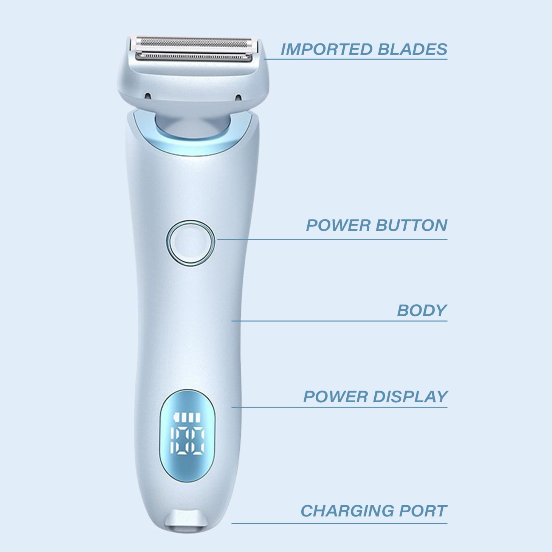 Women's Electric Shaver - 3-Blade Painless Hair Trimmer for Bikini, Underarm, Legs & Body | Waterproof, Rechargeable, LED Power Display | Dry & Wet Use | Portable for Travel, Gym & Home Care