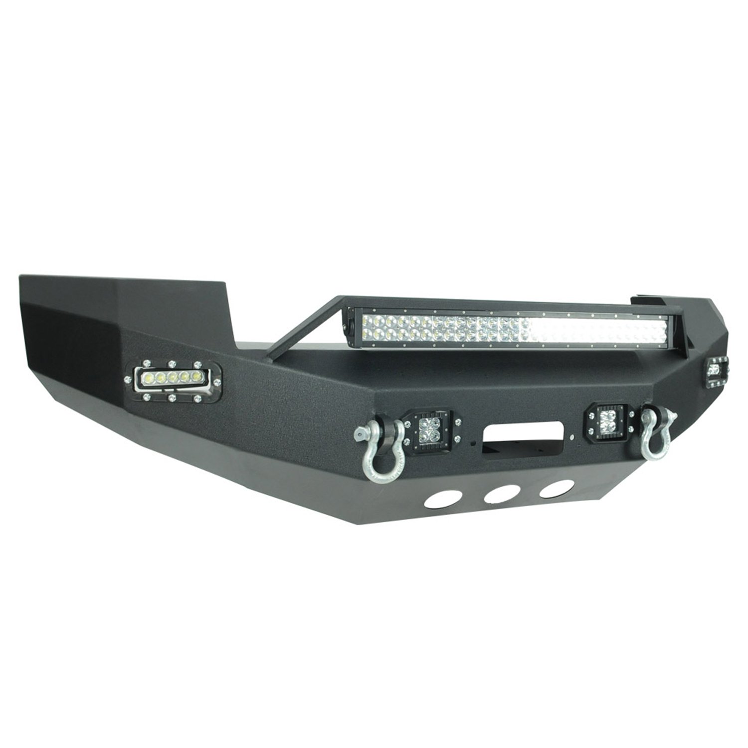 57-0506 Heavy Duty Front LED Winch Bumper for Jeep Wrangler & Off-Road Trucks - Black Powder Coated Steel Construction - Perfect for Off-Roading, Towing & Recovery Scenarios