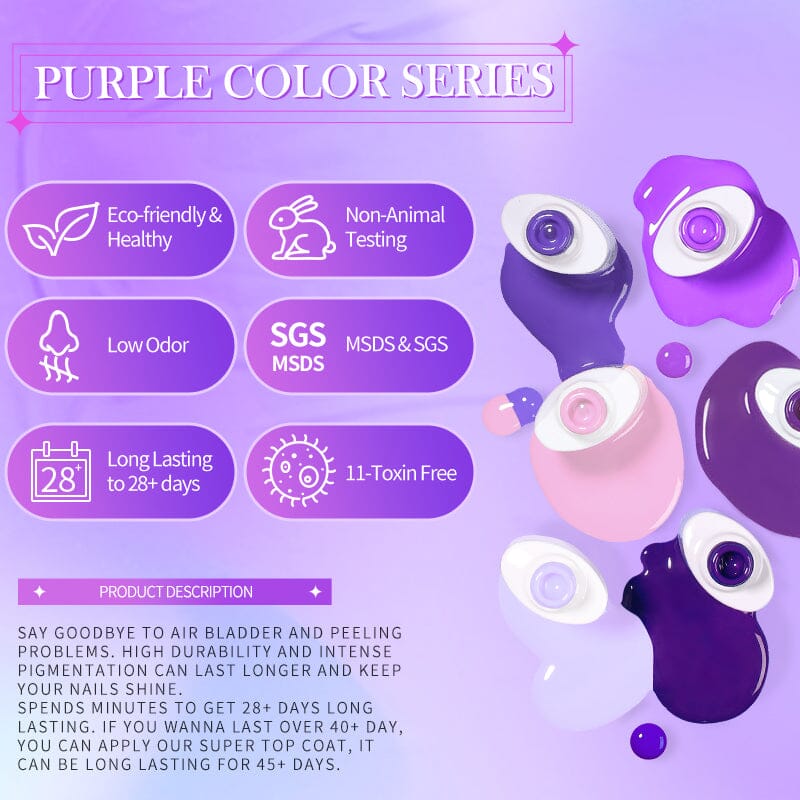 Purple Series Gel Nail Polish 10ml - Long-Lasting UV/LED Soak Off Gel for Manicures & Pedicures - Perfect for Nail Salons & DIY Home Nail Art