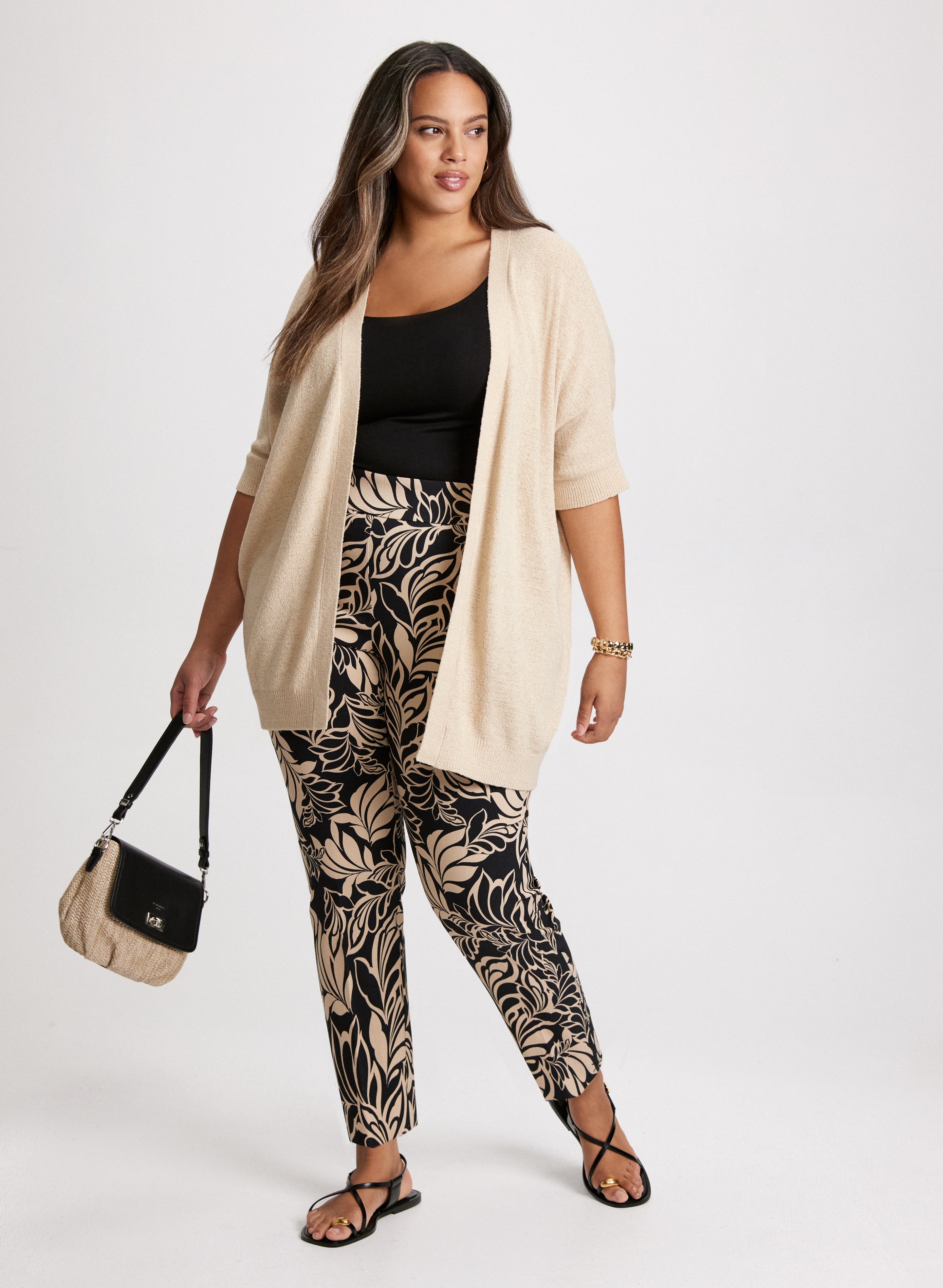 Floral Print Stretchy Pull-On Ankle Pants for Women - Comfortable Casual & Work Pants for Spring Summer Outfits