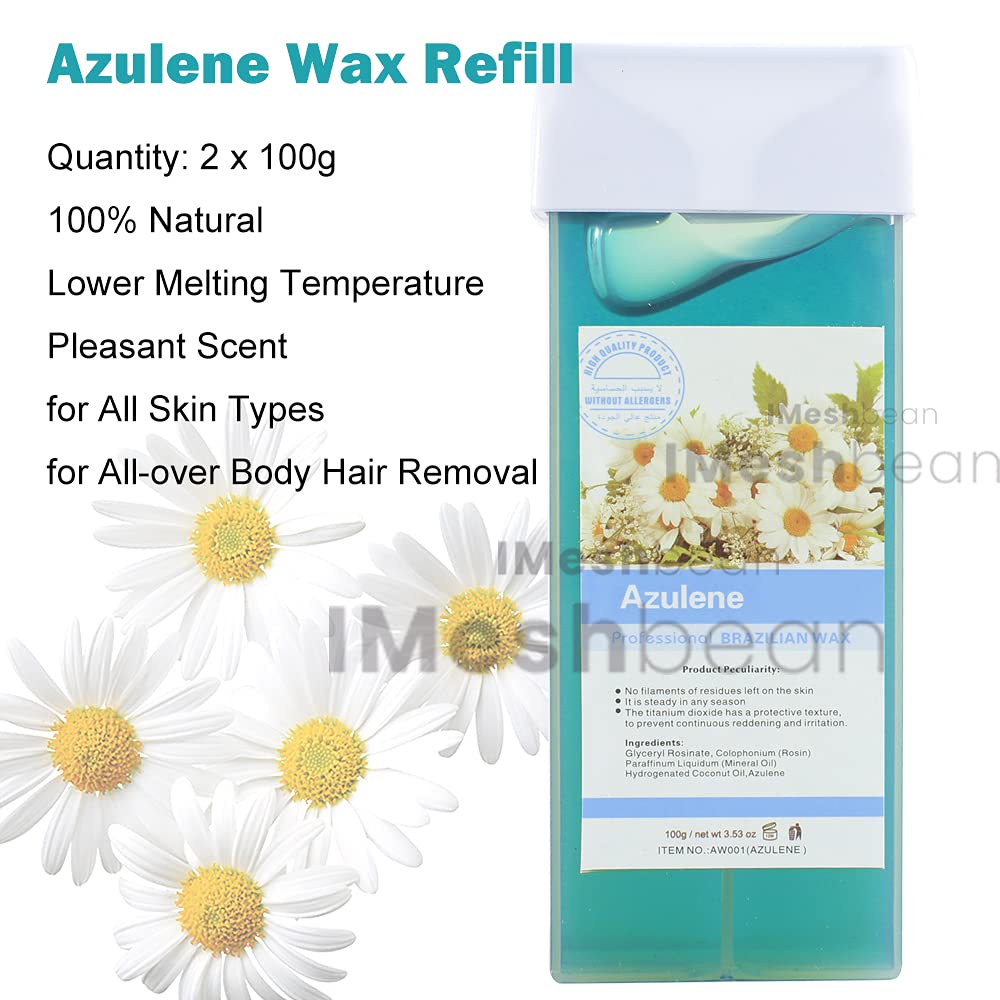 Professional Double Wax Heater Roller - 200G Azulene Wax for Body Hair Removal, Roll-On Waxing Machine with Heater Base - Perfect for Home Use & Beauty Salons - Smooth Legs, Bikini Line & Facial Hair Removal