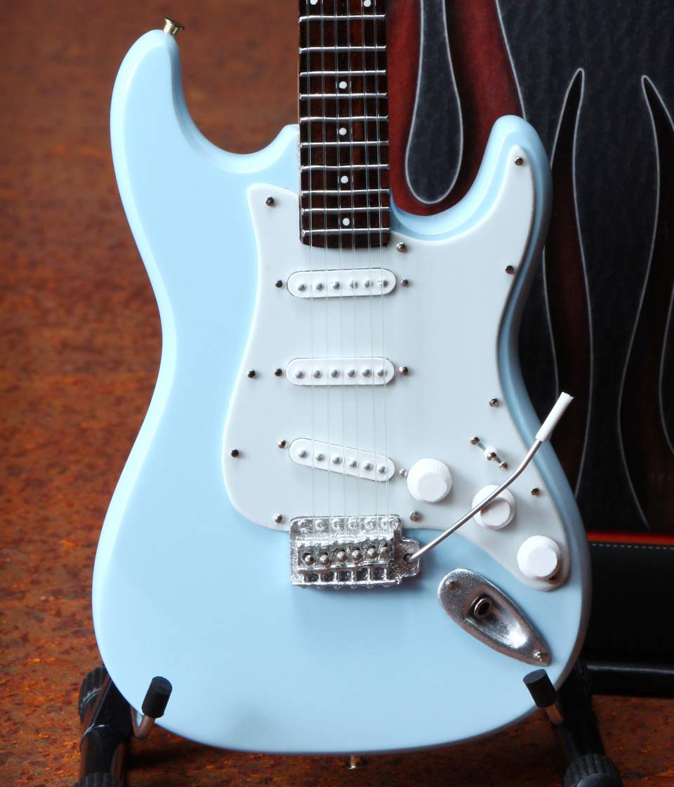 Mini Electric Guitar Replica - Fender Strat Sonic Blue Collectible for Beatles Fans | Perfect for Home Decor, Music Lovers Gift & Beatles Memorabilia Collection