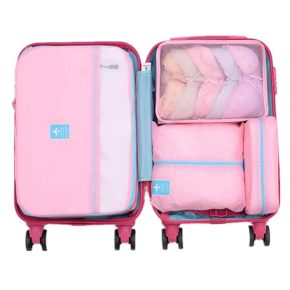 Waterproof Travel Packing Cubes Set of 4 - Pink Luggage Organizers for Clothes Storage | Space-Saving Compression Bags for Suitcases, Carry-Ons & Weekend Trips (Free Size)