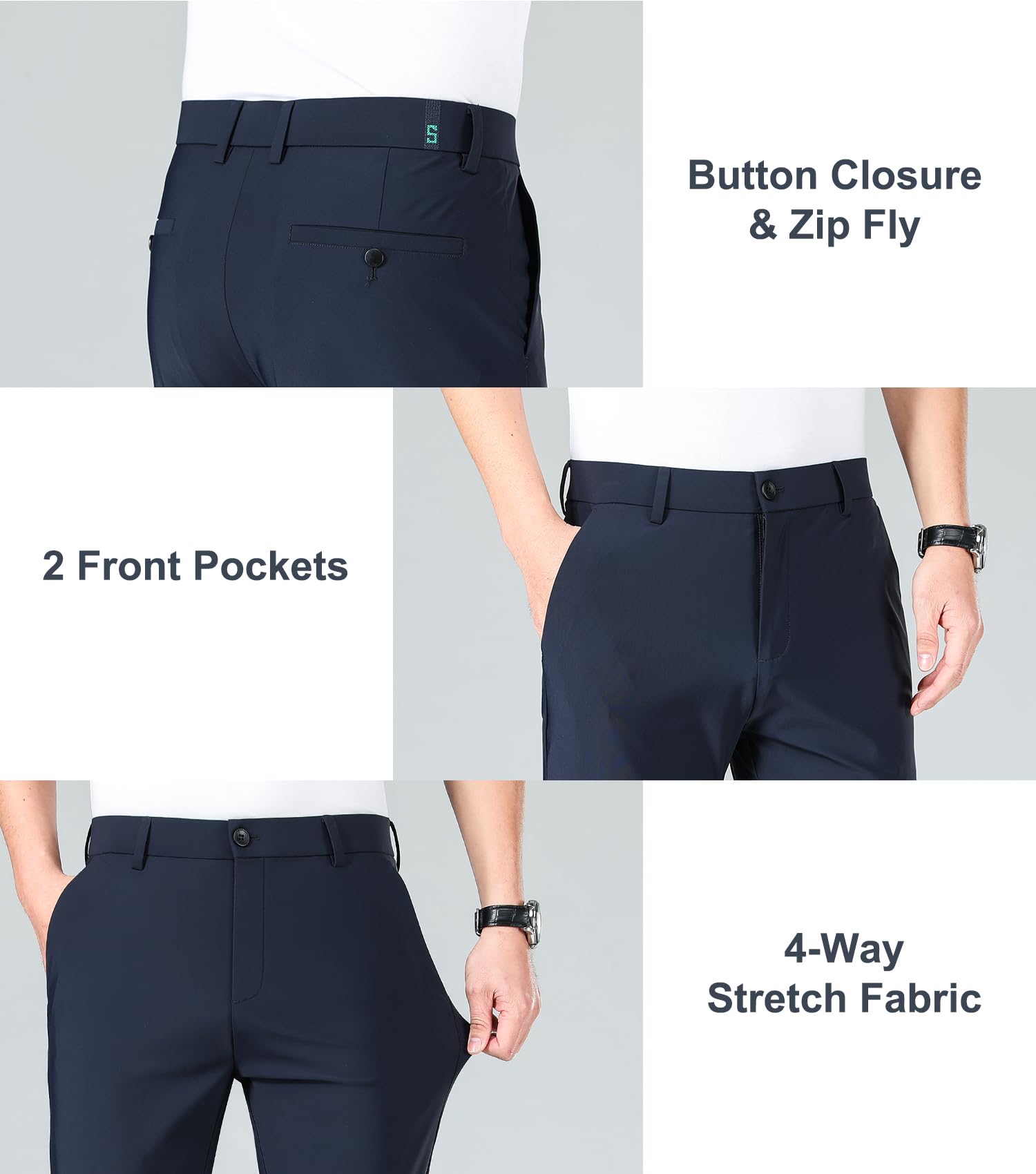 LUSHENUNI Men's Slim Fit Stretch Golf Pants - Breathable Ice Silk Dress Pants with Adjustable Waistband for Golfing, Office & Casual Wear