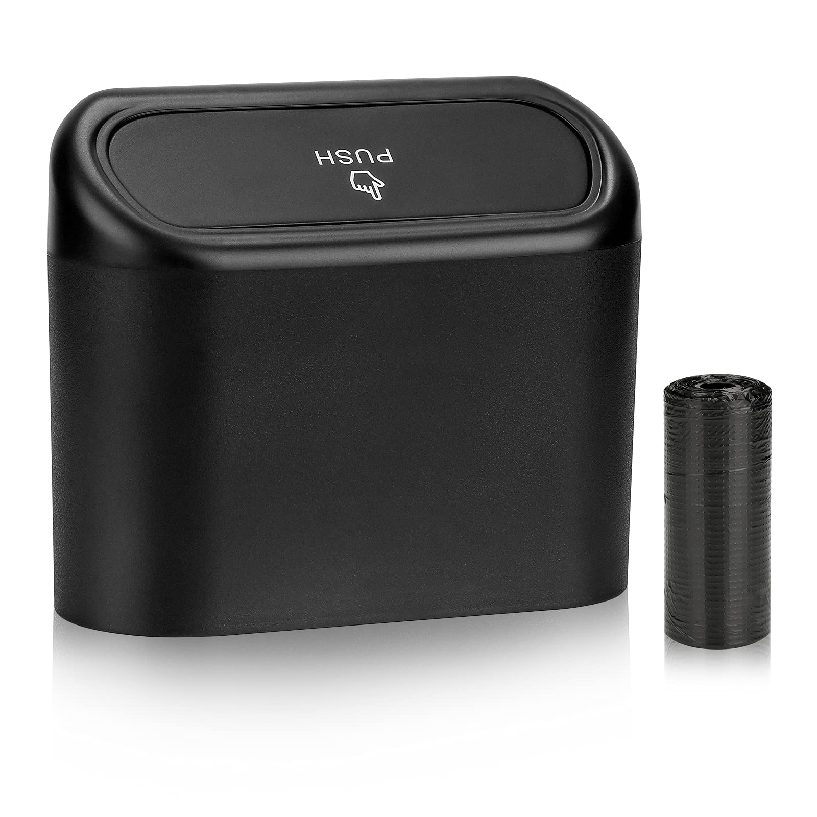Leakproof Car Trash Can with Lid - Mini Vehicle Garbage Bin with 20 Trash Bags - Automotive Waste Container for Car, Home, Office, Kitchen & Bedroom - Perfect for Road Trips, Daily Commute & Home Organization (Black, 1 Pack)