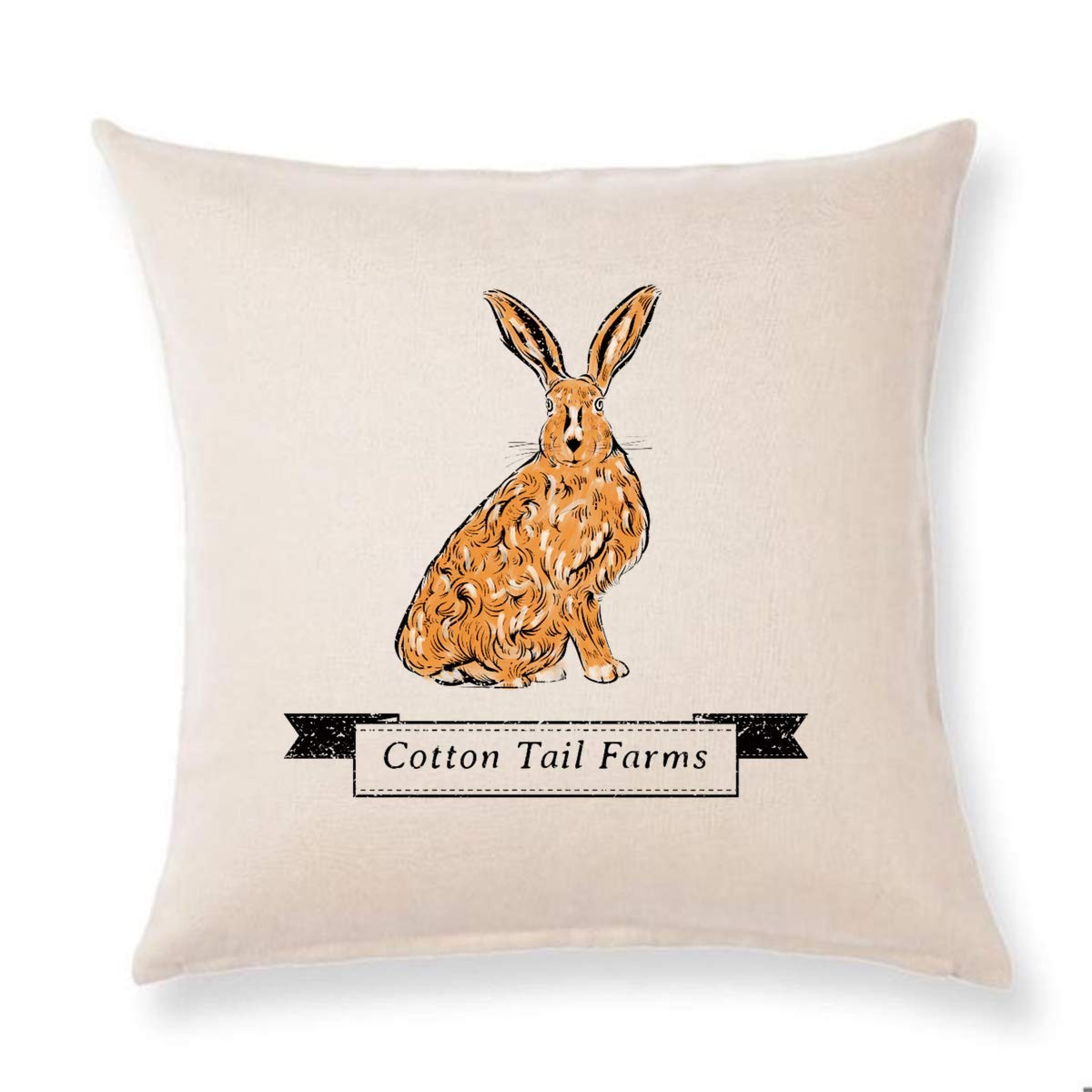 Vintage Cotton Tail Farms Rabbit Throw Pillow Cover - Farmhouse Decor for Couch, Bed & Home - Cozy Cottage Style Home Accent