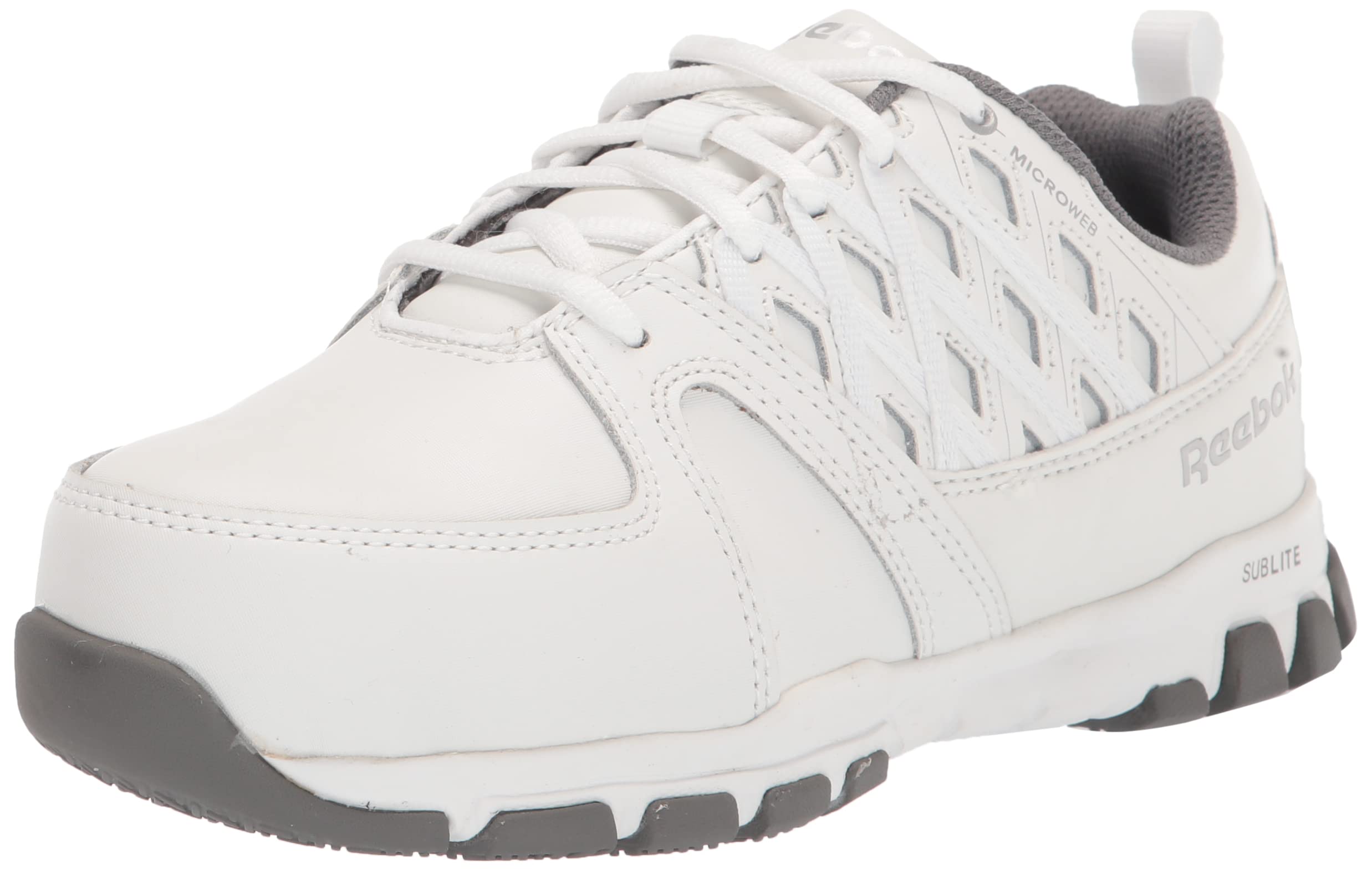 Reebok Men's Sublite Cushioning Athletic Work Steel Toe Safety Shoes - White | Lightweight & Comfortable for Construction, Warehouse & Industrial Work