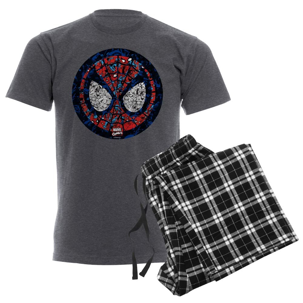 Spiderman Mask Men's Charcoal Pajama Set - Superhero Themed Sleepwear for Adults | Perfect for Halloween Costumes, Cosplay, and Marvel Fans Gifts