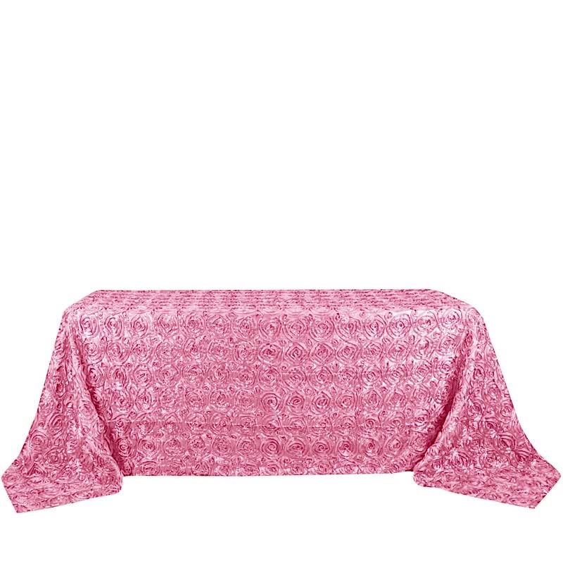 BalsaCircle 90x132 Inch Pink Satin Raised Rosettes Rectangle Tablecloth - Elegant Wedding Reception, Party & Dining Room Table Linens for Special Occasions