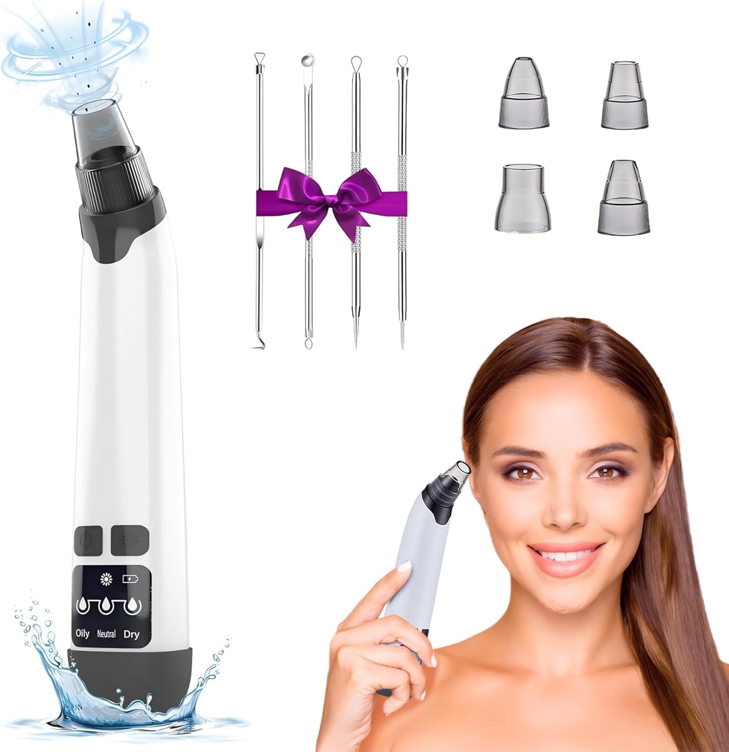 Blackhead Remover Vacuum - Powerful Pore Cleaner with 3 Adjustable Suction Levels & 4 Extraction Tools | USB Rechargeable Facial Cleansing Device for Women & Men | Perfect for Deep Cleansing, Acne Treatment & Skincare Routine