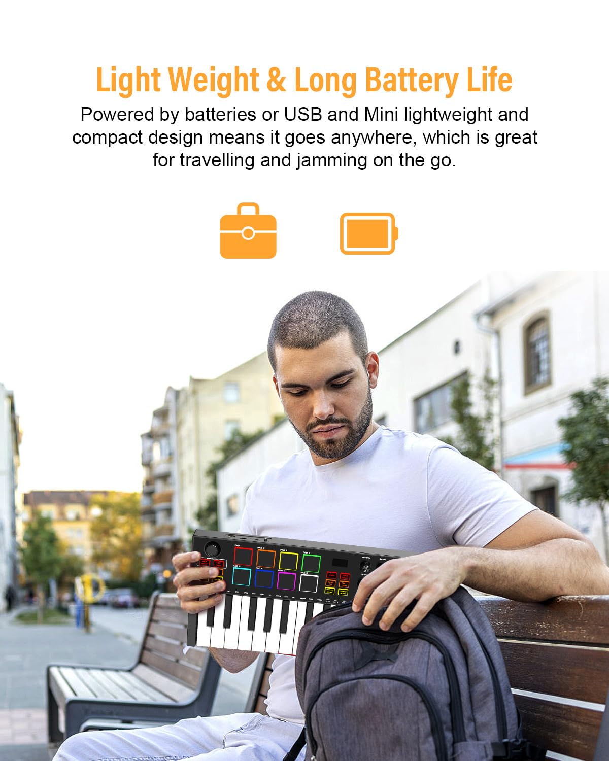 25-Key Rechargeable MIDI Keyboard Controller with 8 Backlit Drum Pads & 8 Knobs - OLED Display, DAW Integration for Music Production - Perfect for Home Studios, Live Performances & Beat Making