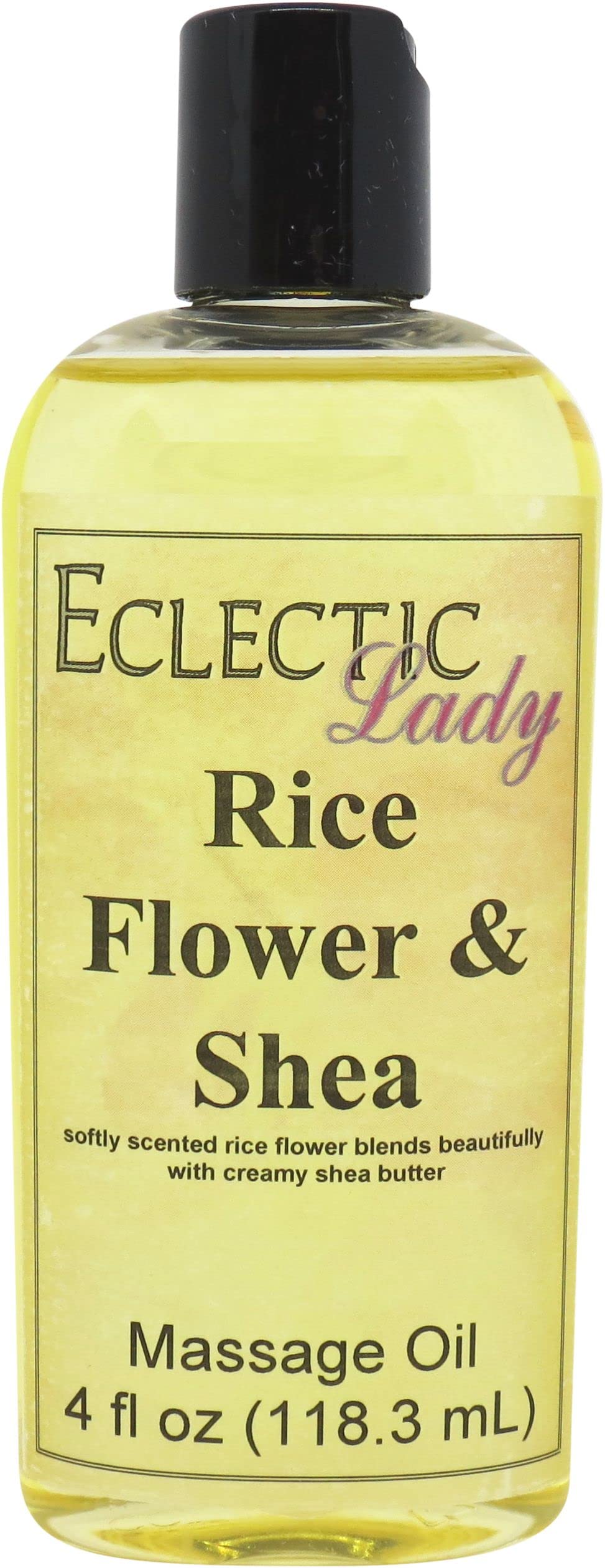 Rice Flower & Shea Massage Oil with Sweet Almond & Jojoba Oil - 4oz Preservative-Free Aromatherapy Body Oil for Relaxation, Stress Relief & Skin Hydration - Perfect for Spa Nights, Couples Massage & Self-Care Routines