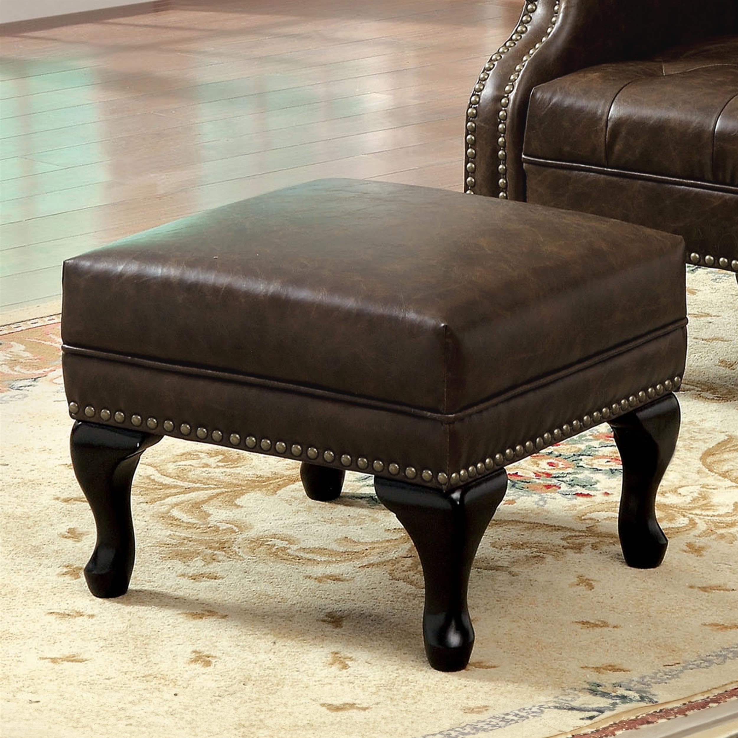 Furniture of America Ardell Faux Leather Cocktail Ottoman in Rustic Brown - Stylish Footrest & Storage Ottoman for Living Room, Bedroom, or Home Office