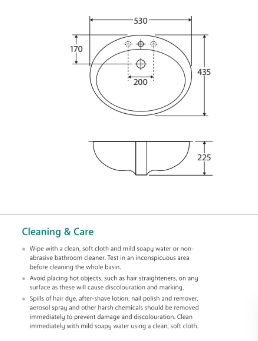 Fienza 6032031I Jessica Inset RAK 3 Tap Hole Bathroom Sink Basin in Ivory - Perfect for Modern Vanities and Powder Rooms