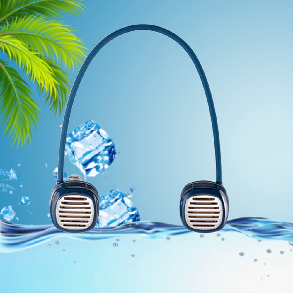 Portable Neck Fan with Stepless Speed Control - Hands-Free Wearable Personal Fan, USB Rechargeable Bladeless Cooling Fan, 360° Airflow for Outdoor, Travel, Home & Office Use - Perfect for Hiking, Camping, Gym & Summer Activities (Dark Blue)