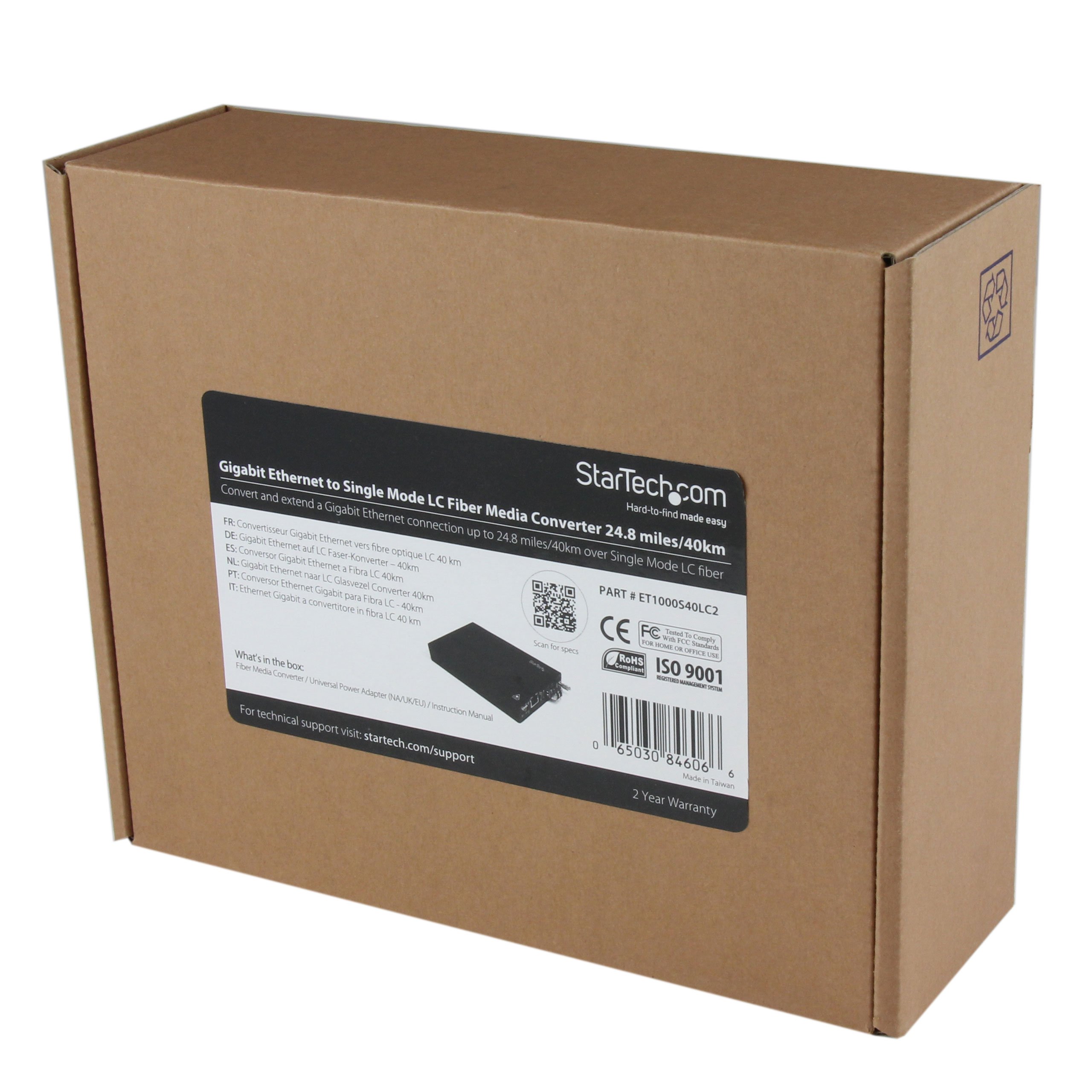 StarTech.com Single-Mode LC Fiber Media Converter - 10/100/1000 Gigabit Ethernet - 40km Range - 1310nm Wavelength - SFP Transceiver Included - TAA Compliant (ET1000S40LC2) | Ideal for Long-Distance Network Connections in Offices, Data Centers & Industrial Applications