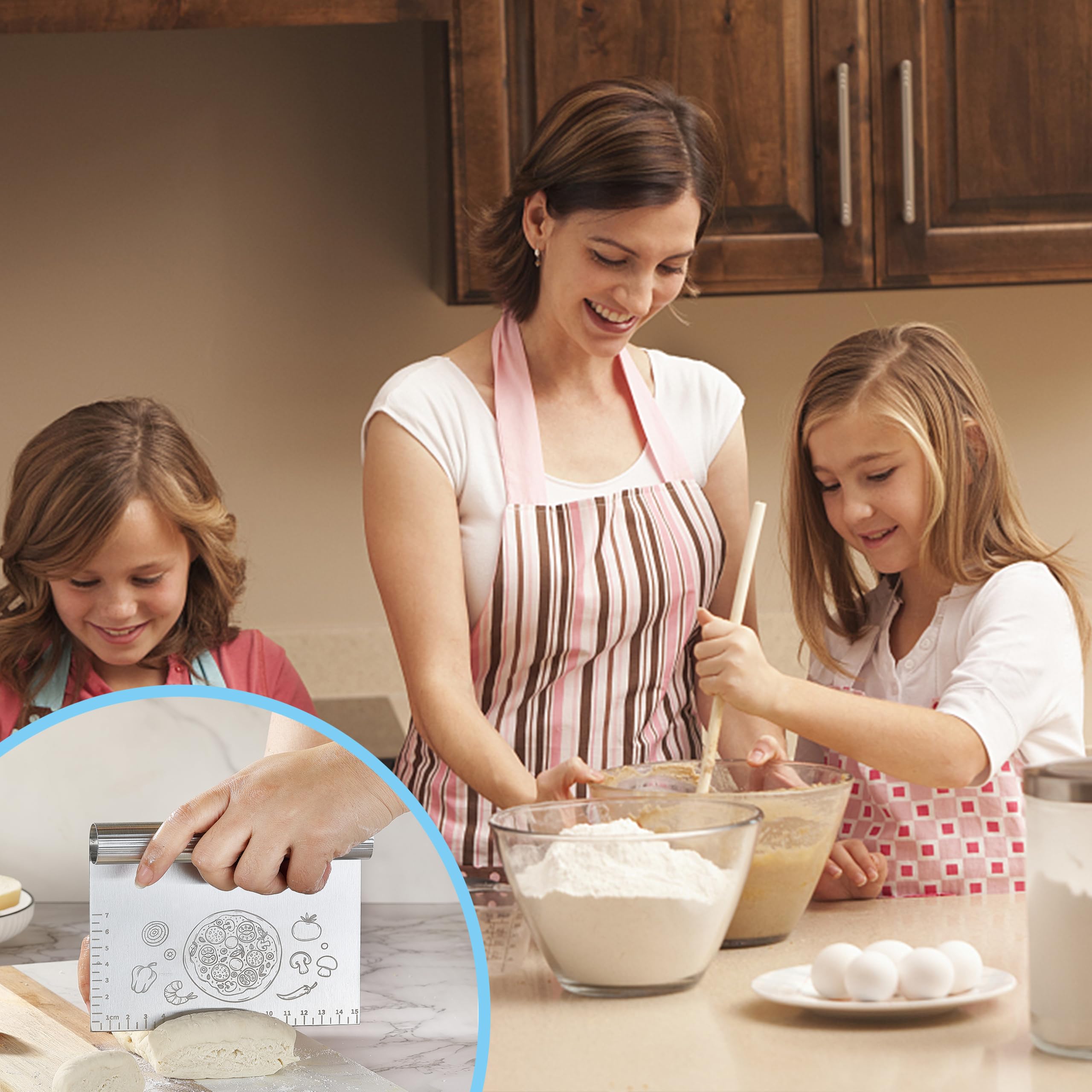 2-Pack Stainless Steel Bench Dough Scraper & Cutter - 6 Inch Professional Kitchen Tool with Protective Cover for Baking, Cooking, Pizza Dough - Perfect for Home Bakers & Commercial Kitchens (Silver)