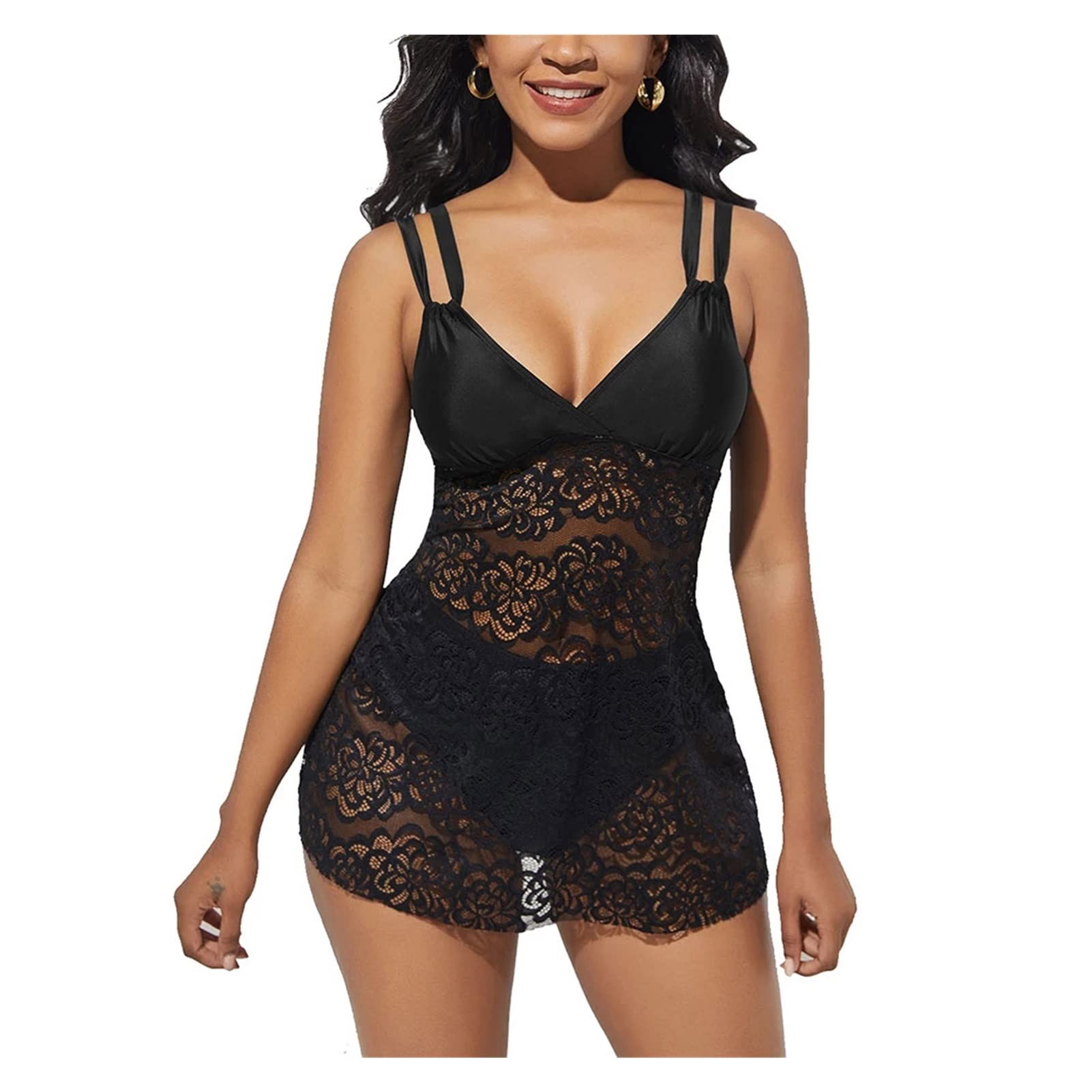 Sexy Black V Neck Bikini Set for Women - High Waist Two Piece Swimwear, Tankini Bathing Suit (Size S) | Perfect for Beach Vacations, Pool Parties & Summer Getaways