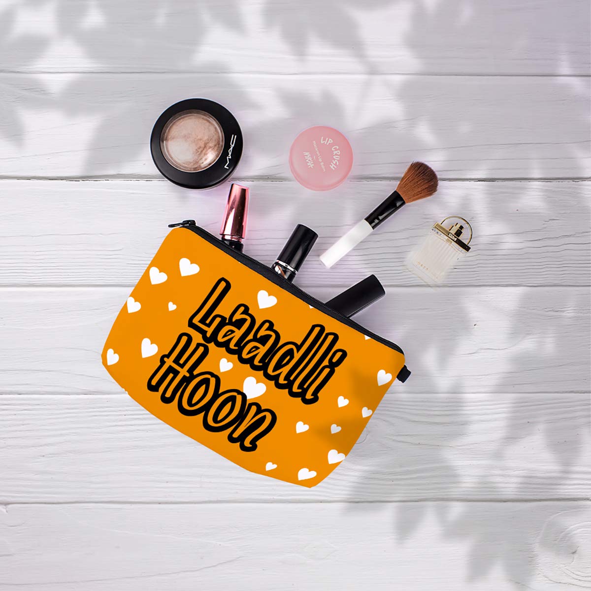 Crazyify Ladhli Hoon Cute Women's Cosmetic Bag | Canvas Makeup Pouch | Travel Toiletry Organizer | Zippered Storage Bag for Makeup Brushes & Accessories | Perfect for Travel, Gym & Daily Use