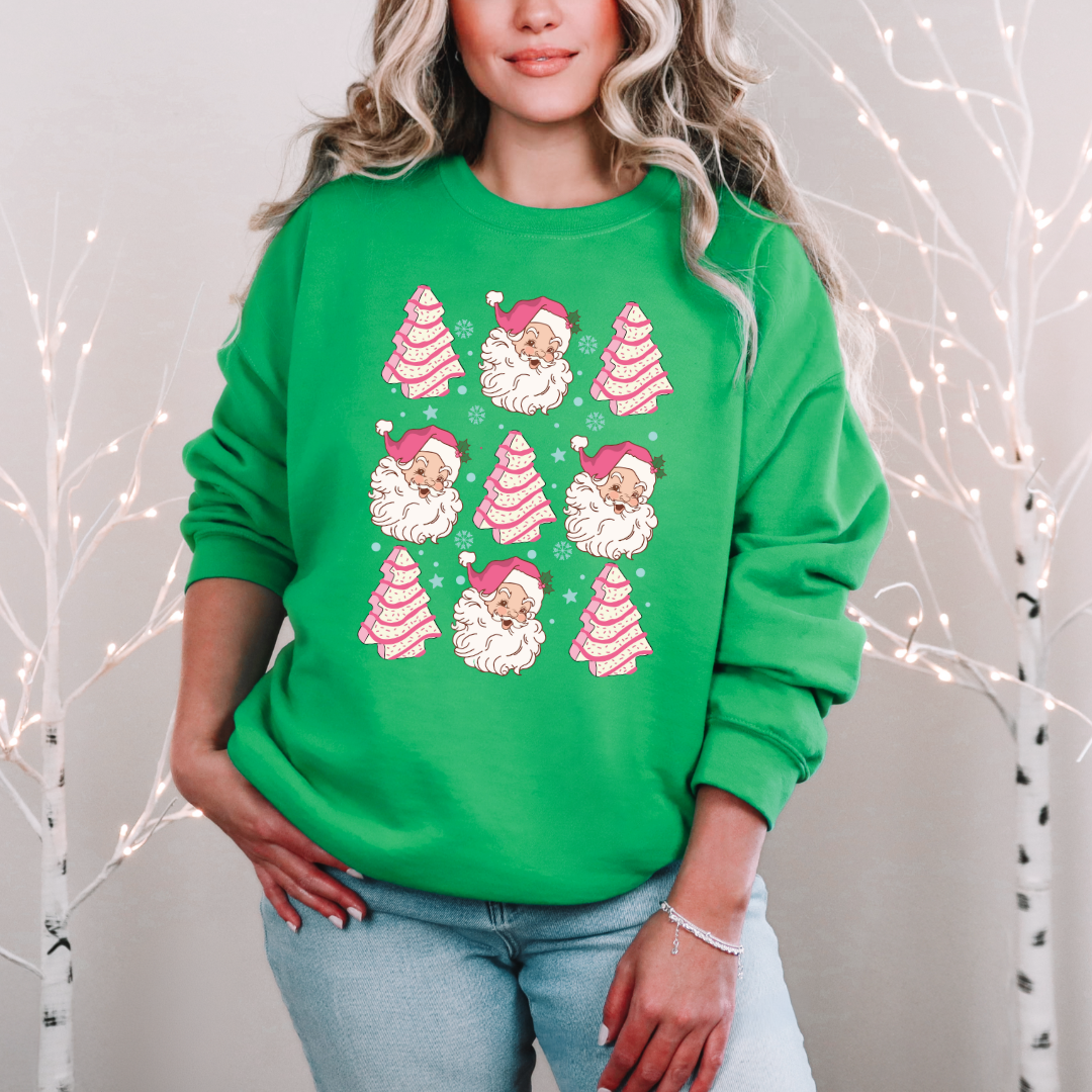 Christmas Cake Santa Graphic Sweatshirt - Festive Holiday Pullover for Women & Men - Cozy Winter Sweater for Xmas Parties & Family Gatherings