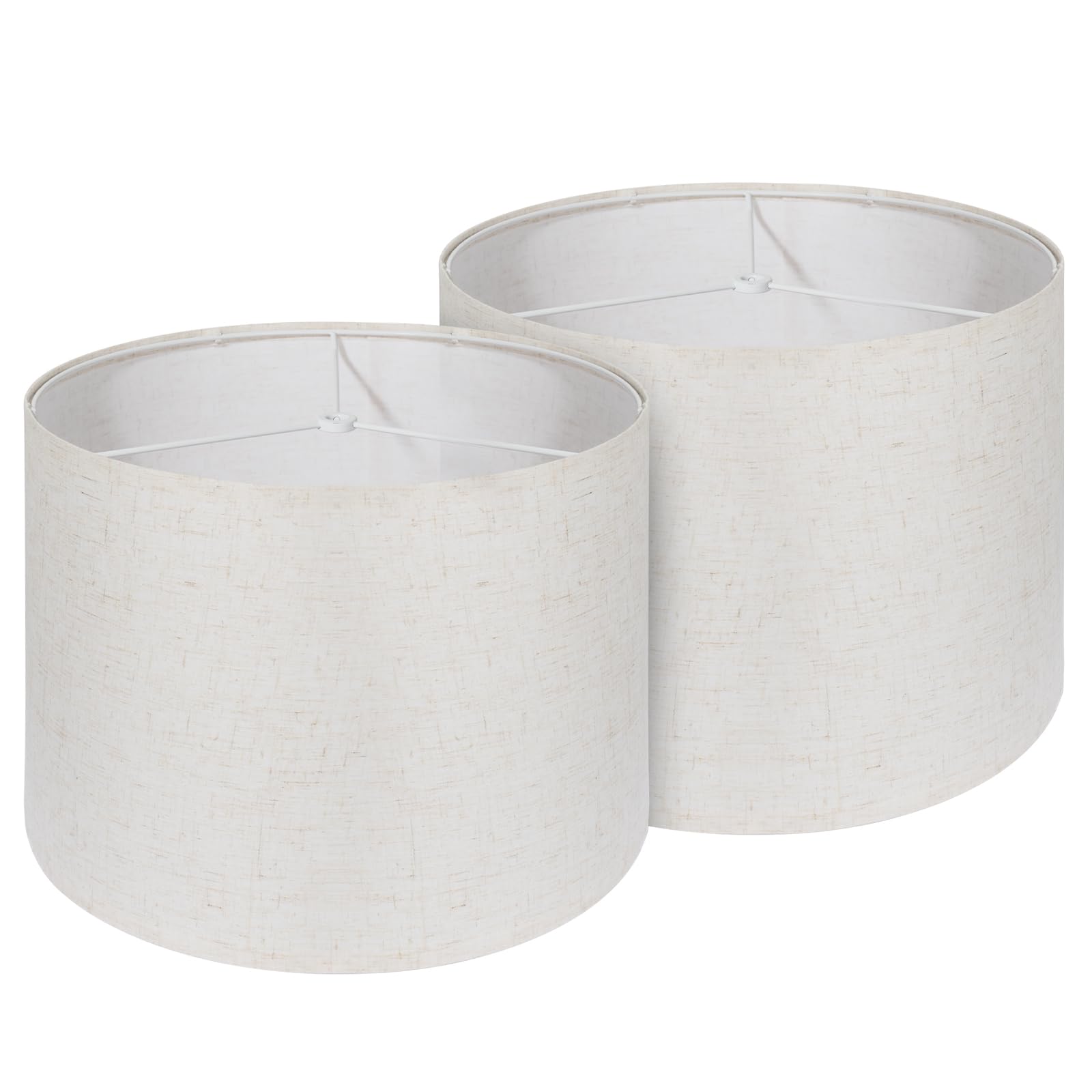2-Pack 13x13x10 Inch Drum Lamp Shades - Easy Assembly Spider Fitter Linen White Lampshades for Table, Bedside & Floor Lamps - Perfect for Living Room, Bedroom & Office Lighting Decor