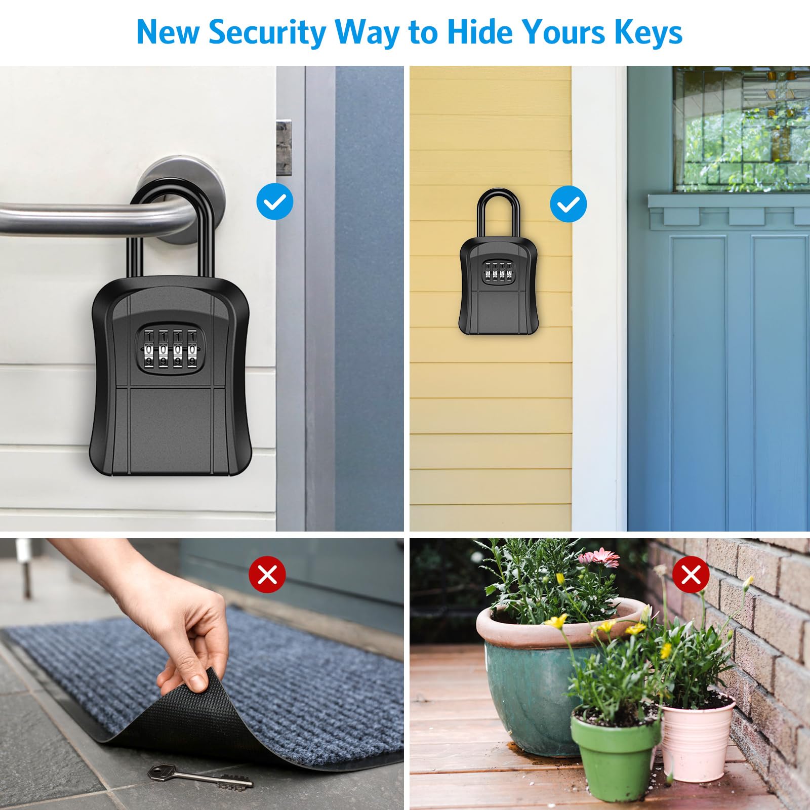 AMIR 4-Digit Combination Key Lock Box - Wall Mounted Outdoor Security Lockbox for House Keys, Spare Keys & Garage Keys | Waterproof & Portable Key Storage Solution for Homeowners, Realtors & Airbnb Hosts | Perfect for Vacation Rentals, Property Management & Emergency Key Access