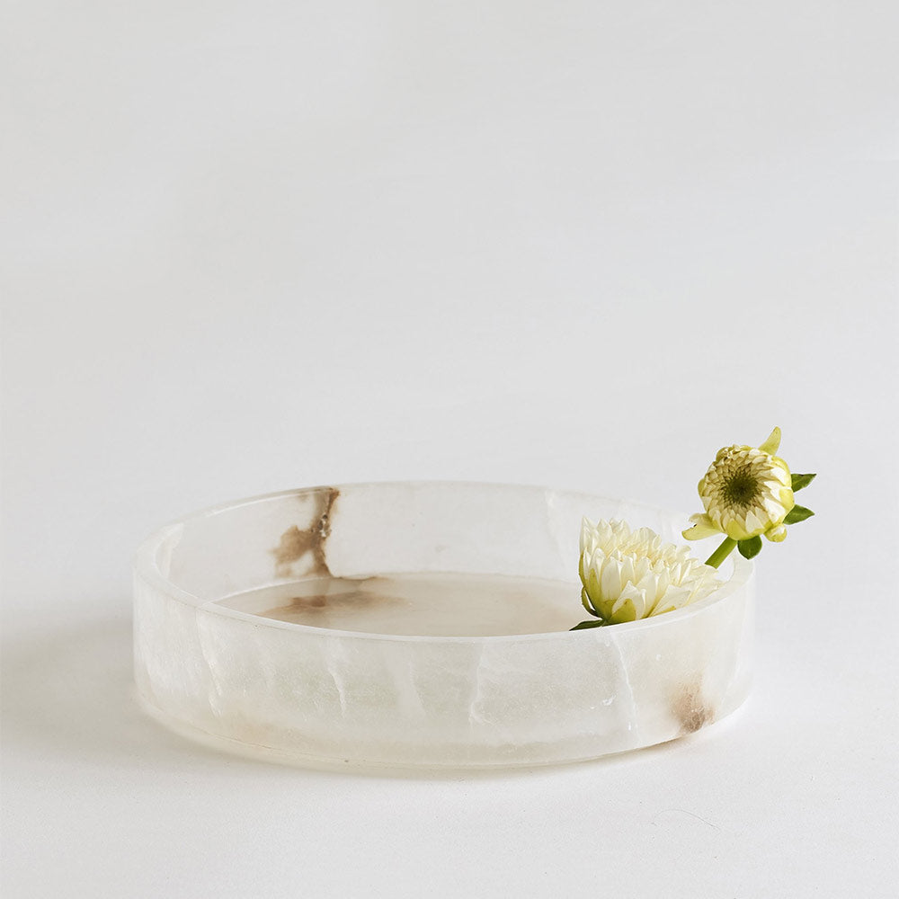 Elegant Round Alabaster Tray for Home Decor | Natural Stone Serving Tray for Dining, Jewelry Display & Bathroom Organizer | Perfect for Centerpieces, Wedding Gifts & Spa Essentials