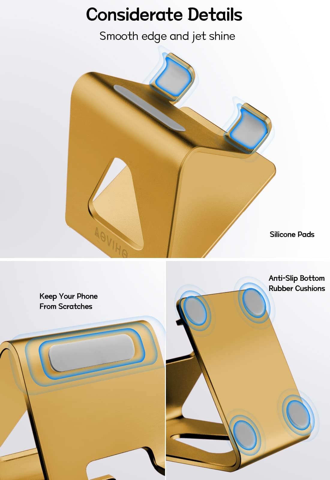 Aluminum Phone Stand Holder for iPhone 15/14/13/12/11/X/8/7 & Samsung - Adjustable Desk Cell Phone Dock Cradle for All Smartphones (Medium Yellow) - Perfect for Office, Home & Car Use