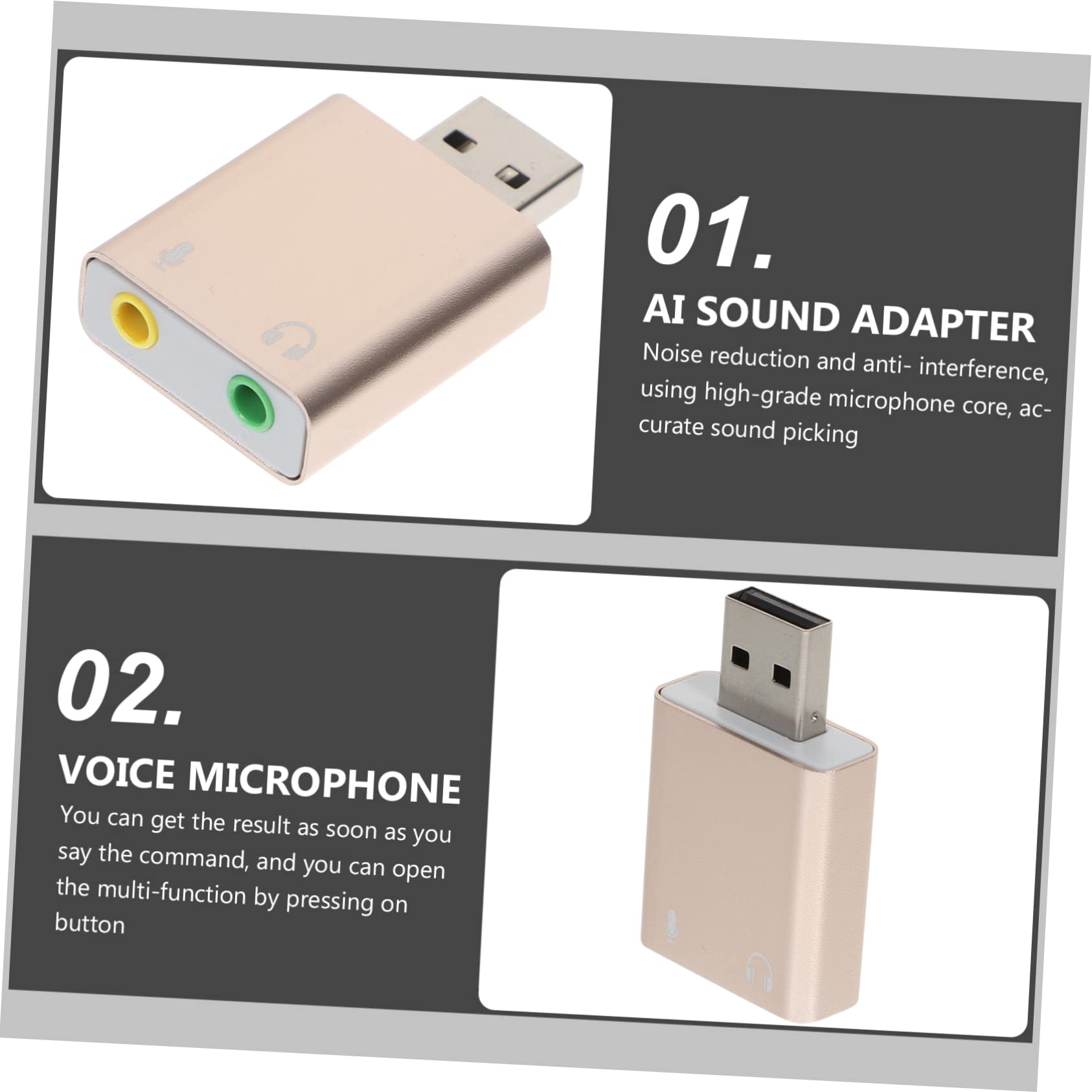 OSALADI 3PCS USB Audio Adapter with Microphone, Aluminum Alloy External Sound Card for Laptop & PC, 3D Stereo Audio Interface for Gaming, Streaming, and Video Conferencing