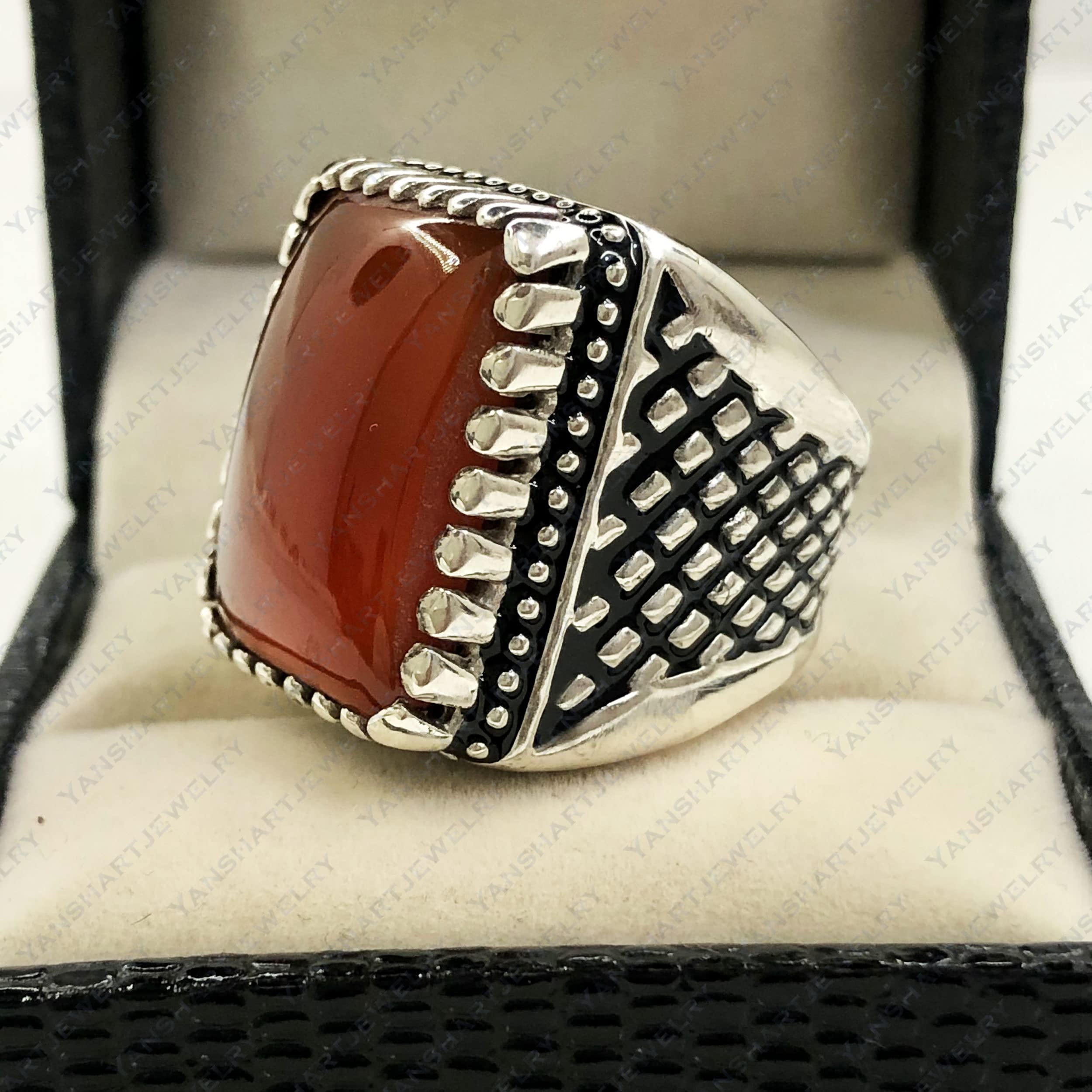**Handmade 925 Sterling Silver Men's Red Onyx Signet Ring - Natural Stone, Turkish Jewelry, Perfect Gift for Husband, Christmas, or Anniversary - Ideal for Formal Events, Weddings, and Everyday Wear**