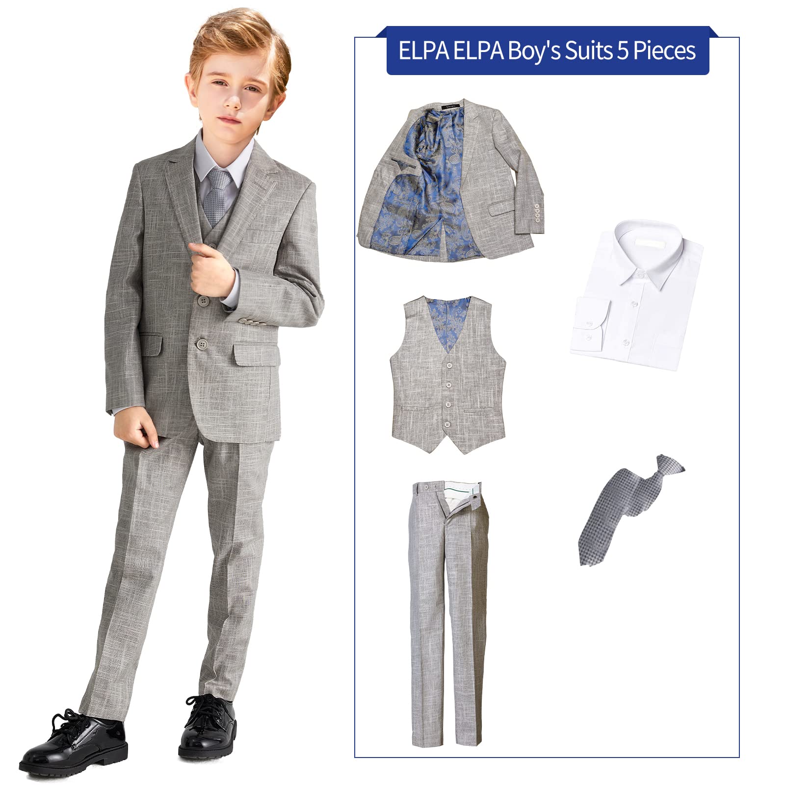 ELPA Boys Linen Suits for Summer - Breathable & Comfortable Kids Formal Wear - Perfect for Weddings, Parties & Special Occasions