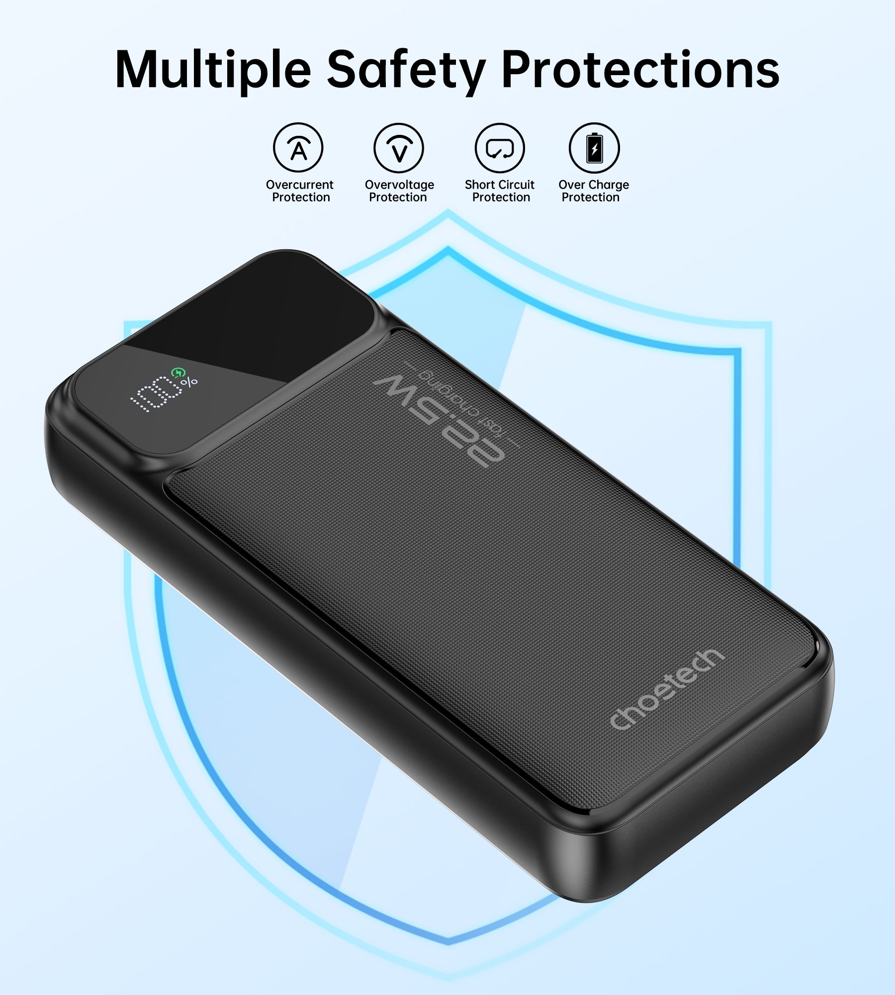 20000mAh Portable Charger with 22.5W Fast Charging, USB-C & Dual USB Outputs, LED Display - Perfect for Travel, Camping & Emergency Power Backup