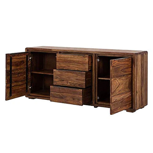 Gfine Solid Sheesham Wood Sideboard - 2 Doors & 3 Drawers, 160x42x75cm - Perfect for Living Room Storage & Dining Room Organization