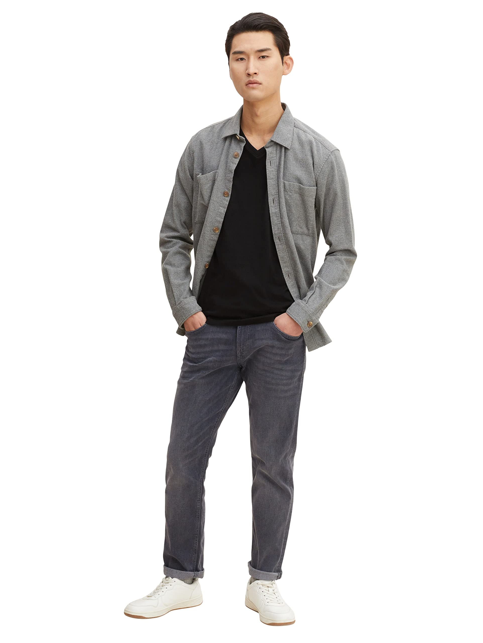 Tom Tailor Men's V-Neck Double Layer T-Shirt - Slim Fit Casual Shirt in White or Black - Perfect for Everyday Wear, Office & Weekend Outings