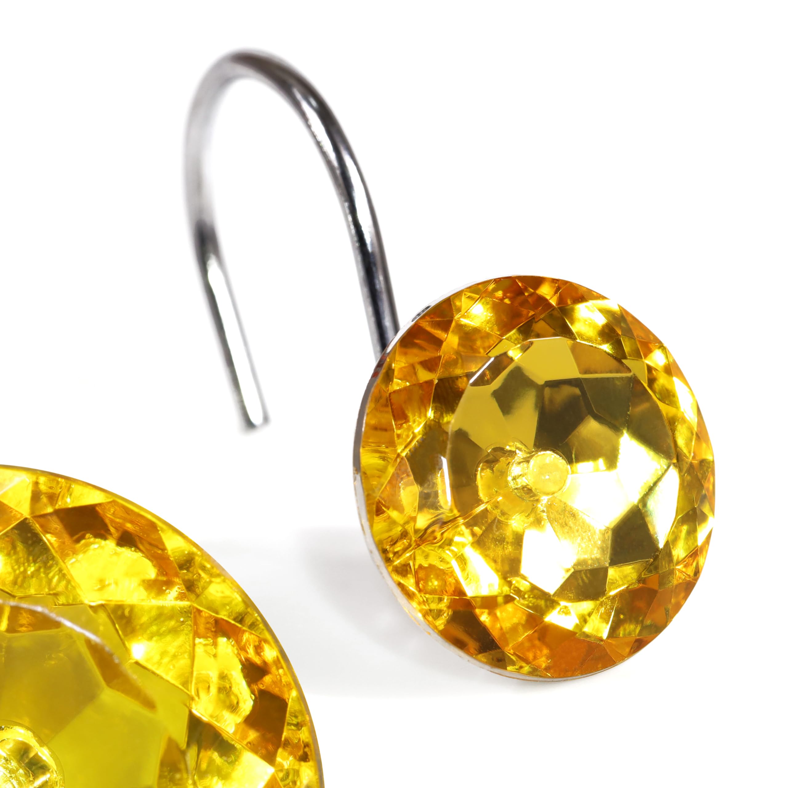 12-Pack Yellow Gold Shower Curtain Hooks with Orange Crystal Bling & Sparkling Diamond Accents - Elegant Bathroom Accessories for Fall, Thanksgiving Decor | Perfect for Holiday Home Decor & Gift Giving