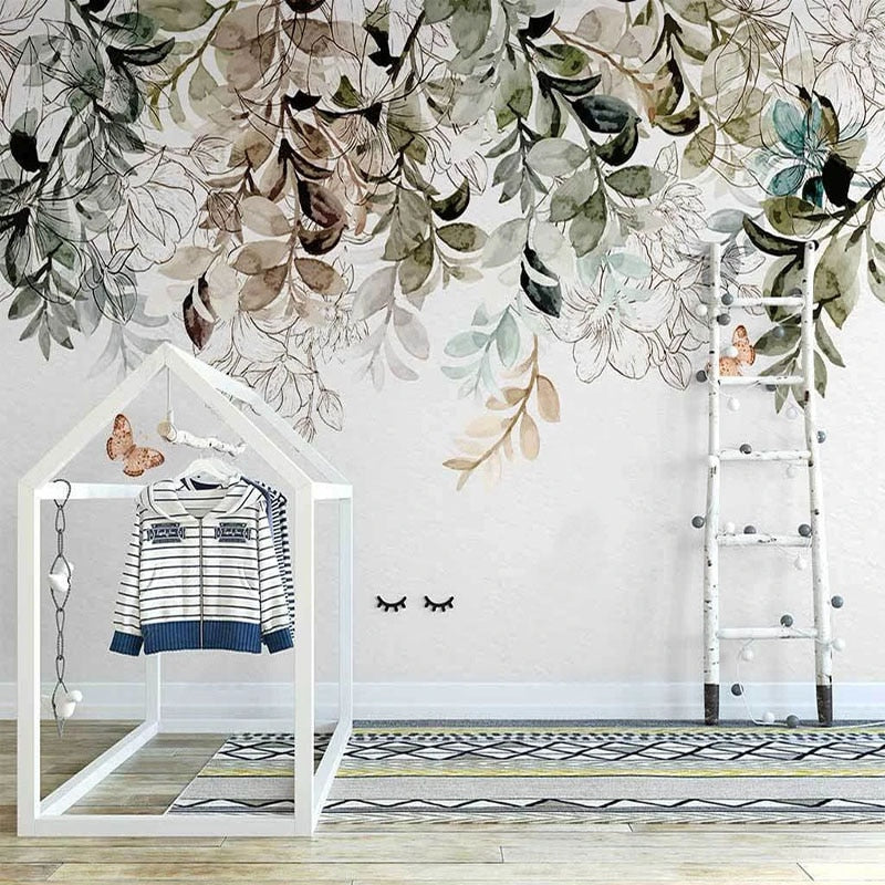 Nordic Leaf Butterfly Flower Wallpaper - Self-Adhesive Peel and Stick Wallpaper for Home Decor, Living Room, Bedroom, Nursery - Easy to Install & Removable