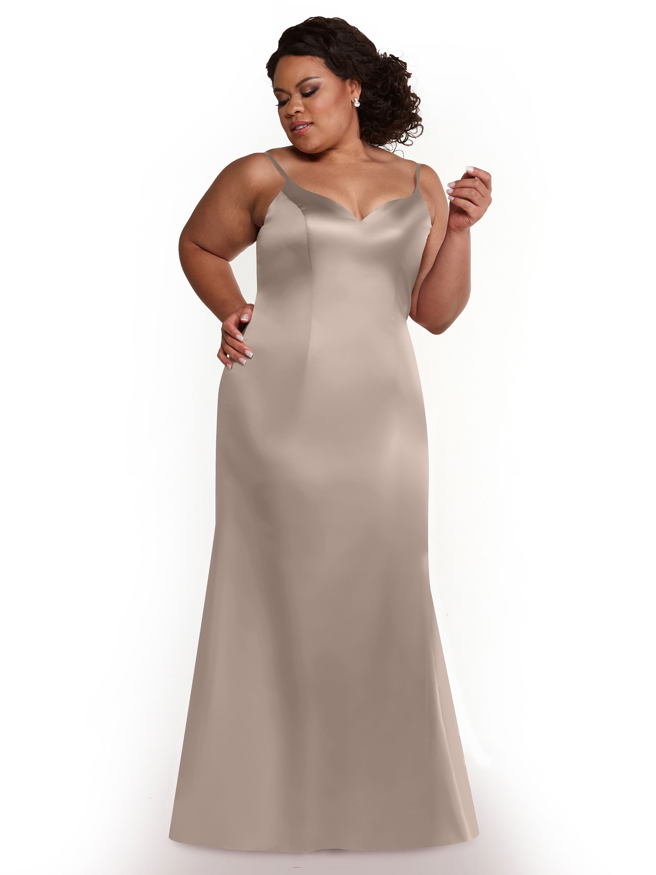 Elegant 80132 Fit and Flare Satin Bridesmaid Dress with Thigh High Slit - Perfect for Weddings, Proms, and Formal Events
