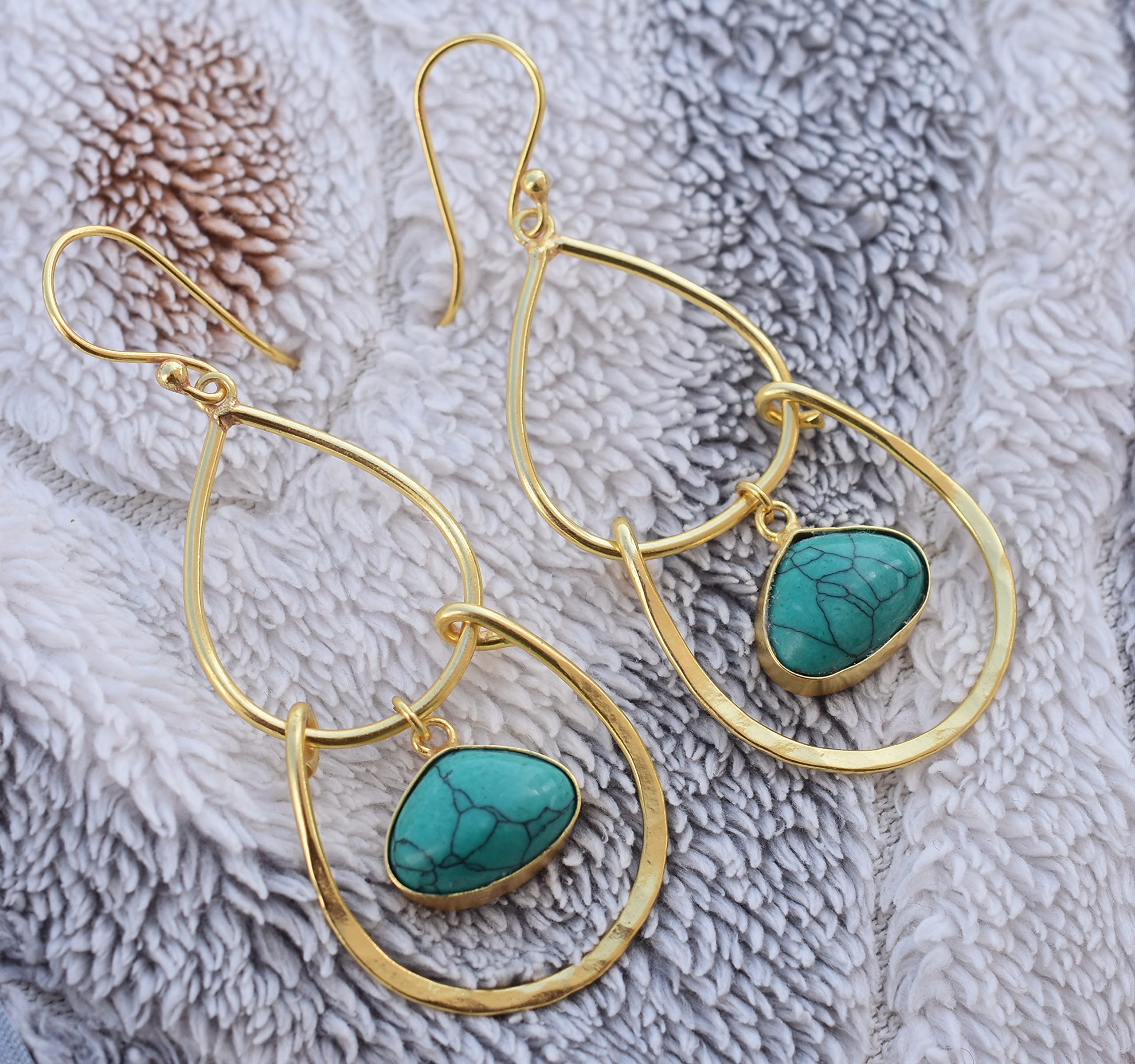 18K Gold Plated Green Turquoise Earrings for Women - Handmade Designer Fashion Jewelry - VE-327 | Perfect for Weddings, Parties & Everyday Wear