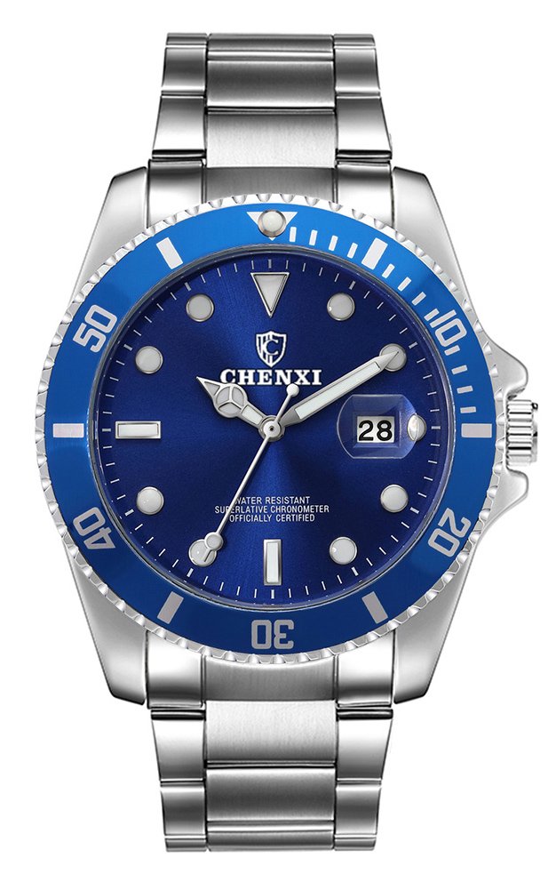 MASTOP Men's Rotatable Bezel Blue Dial Luminous Watch - Gold Stainless Steel Band Waterproof Analog Quartz Watch for Diving, Swimming & Outdoor Activities