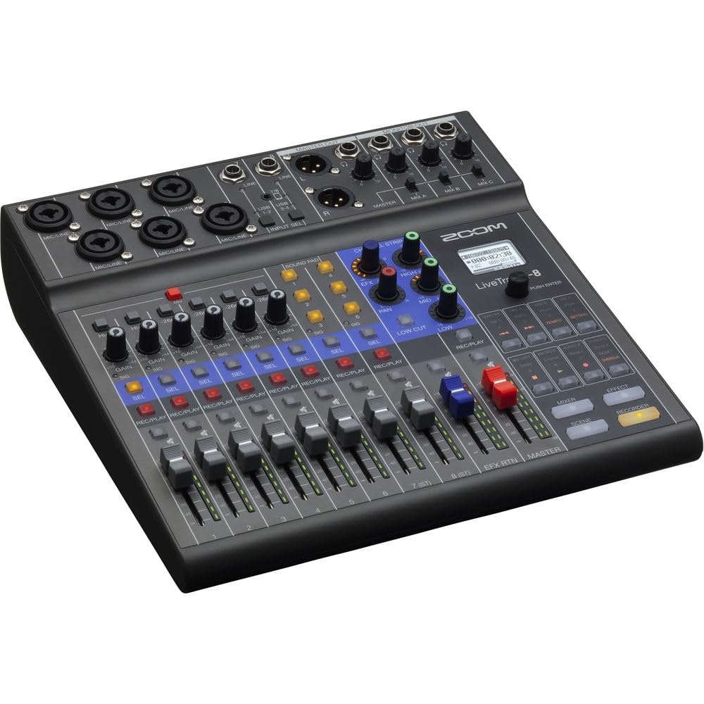Zoom LiveTrak L-8 8-Channel Digital Mixer & Multitrack Recorder with 128GB SD Card, 2 Podcast Mic Kits & Cleaning Cloth - Perfect for Podcasting, Live Streaming, Music Recording & Home Studio Productions
