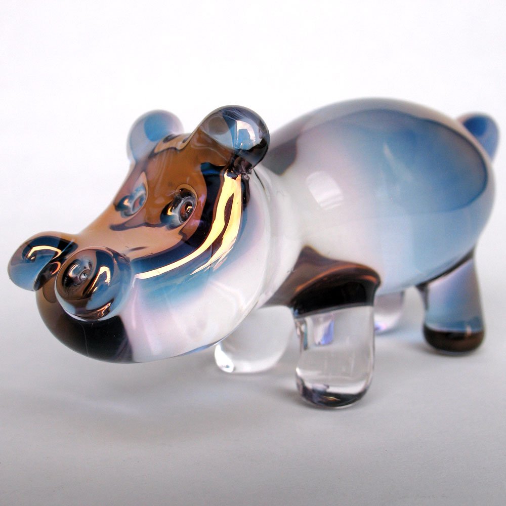 Hand Blown Glass Hippo Figurine - Unique Handmade Hippopotamus Sculpture for Home Decor, Gift & Collection | Perfect for Shelf Display, Office Desk & Nursery Room Decor
